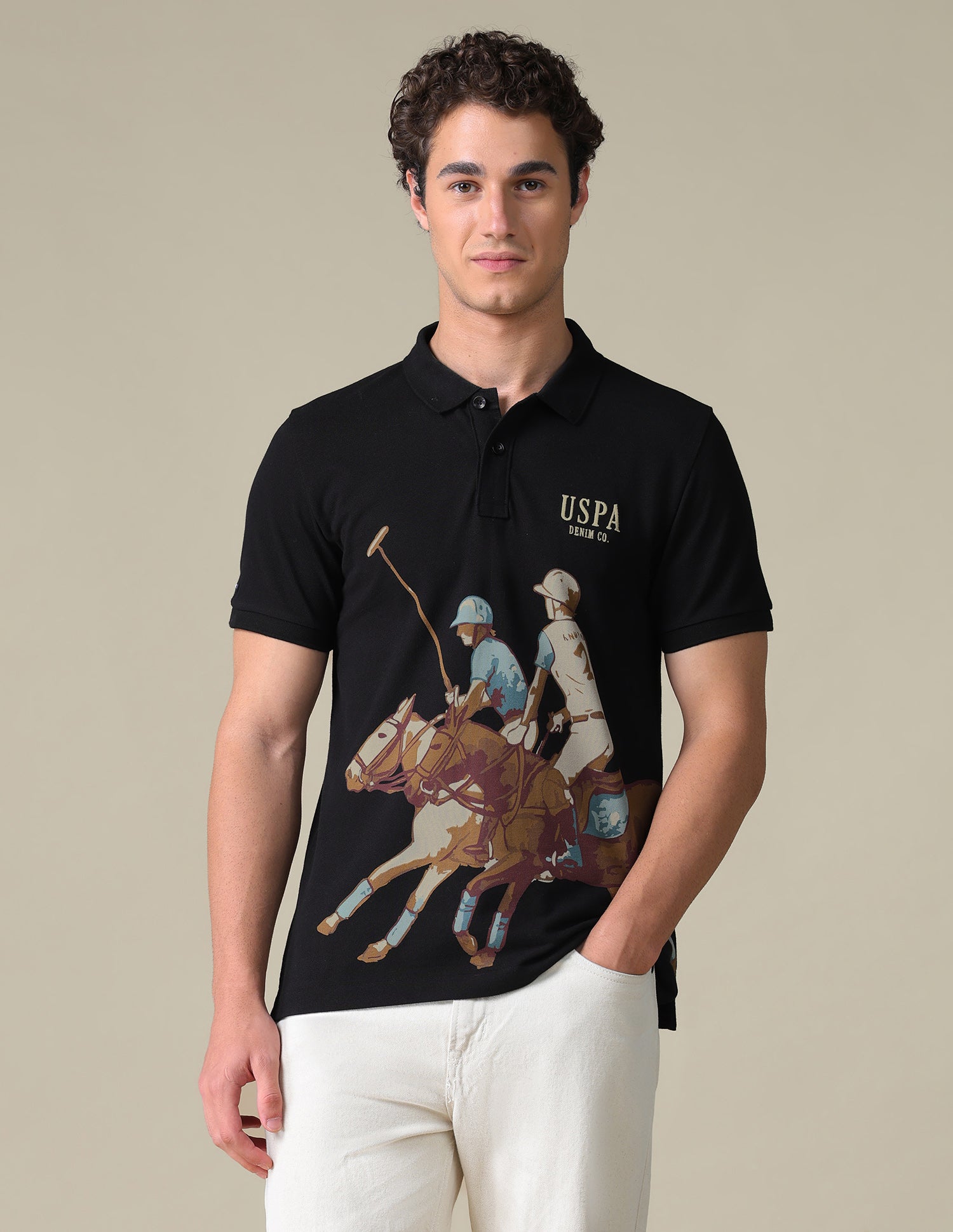 Slim Fit Graphic Brand Printed T-Shirt Black - U.S. Polo Assn. India | Large