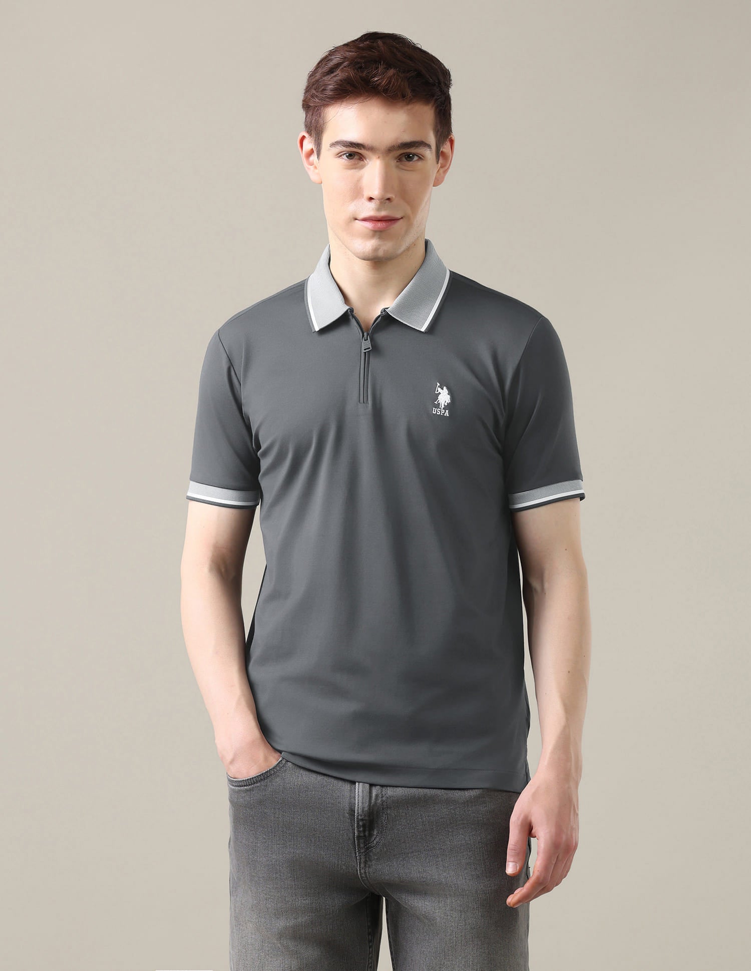 Solid Slim Fit Polo Shirt Grey - U.S. Polo Assn. India | Large