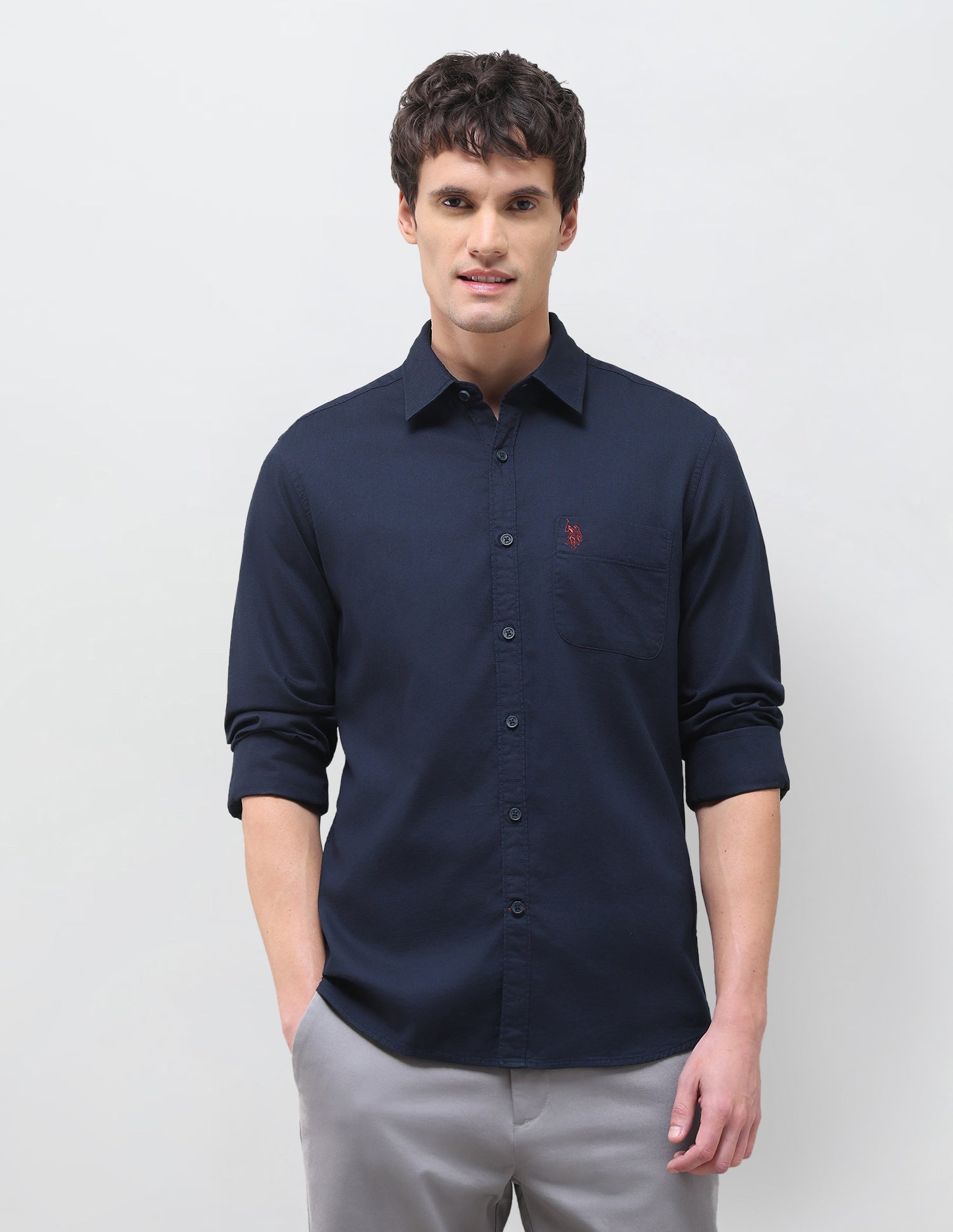Textured Regular Fit Shirt Navy - U.S. Polo Assn. India | Large