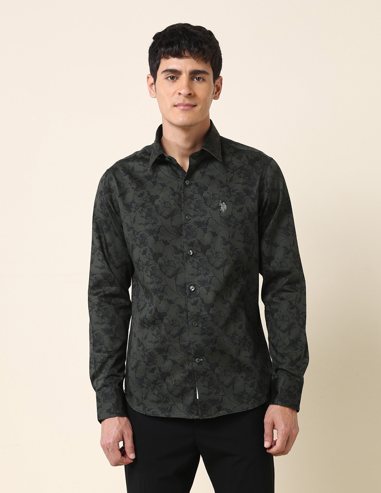 Floral Printed Tailored Fit Shirt Dark Green - U.S. Polo Assn. India | Large