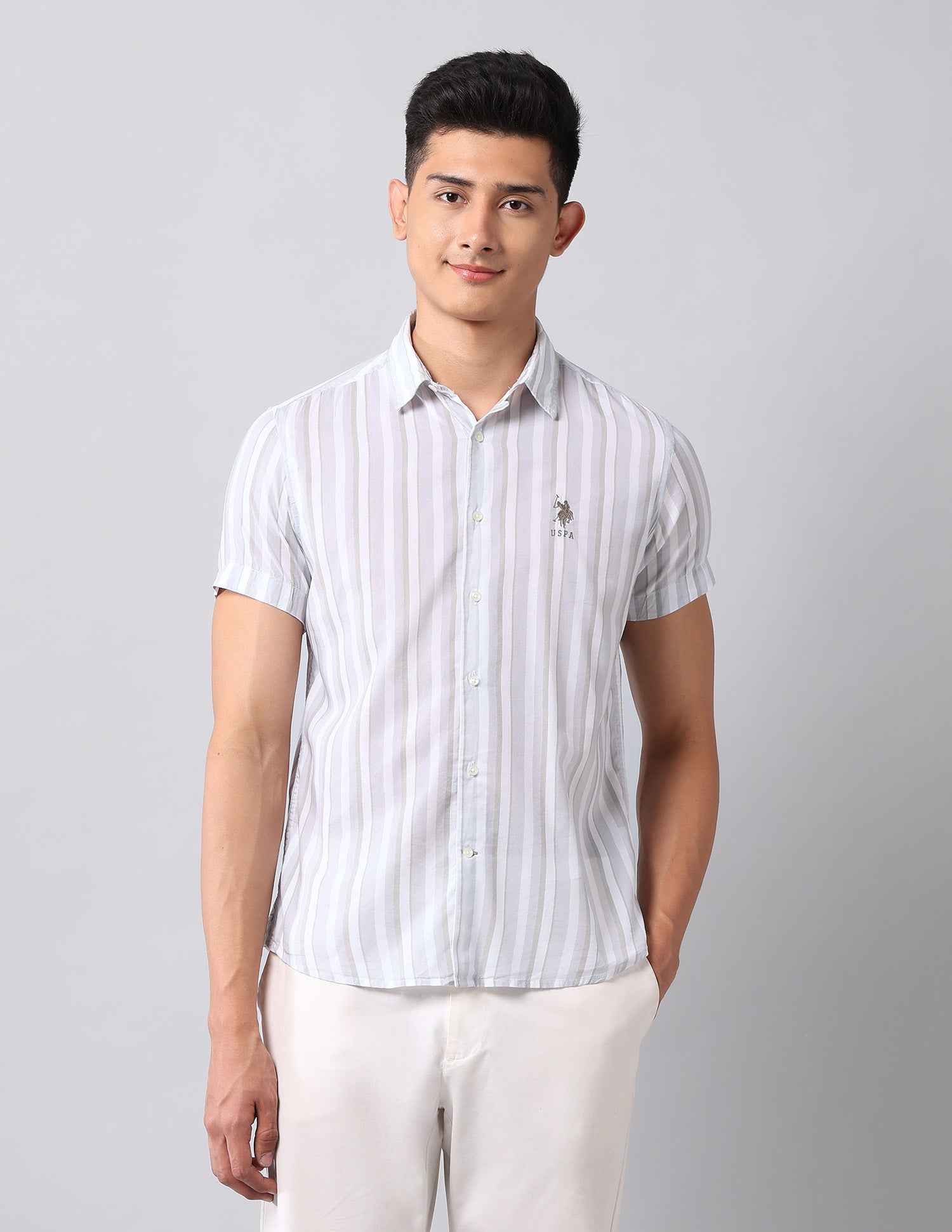 Vertical Striped Regular Fit Shirt Beige - U.S. Polo Assn. India | Large
