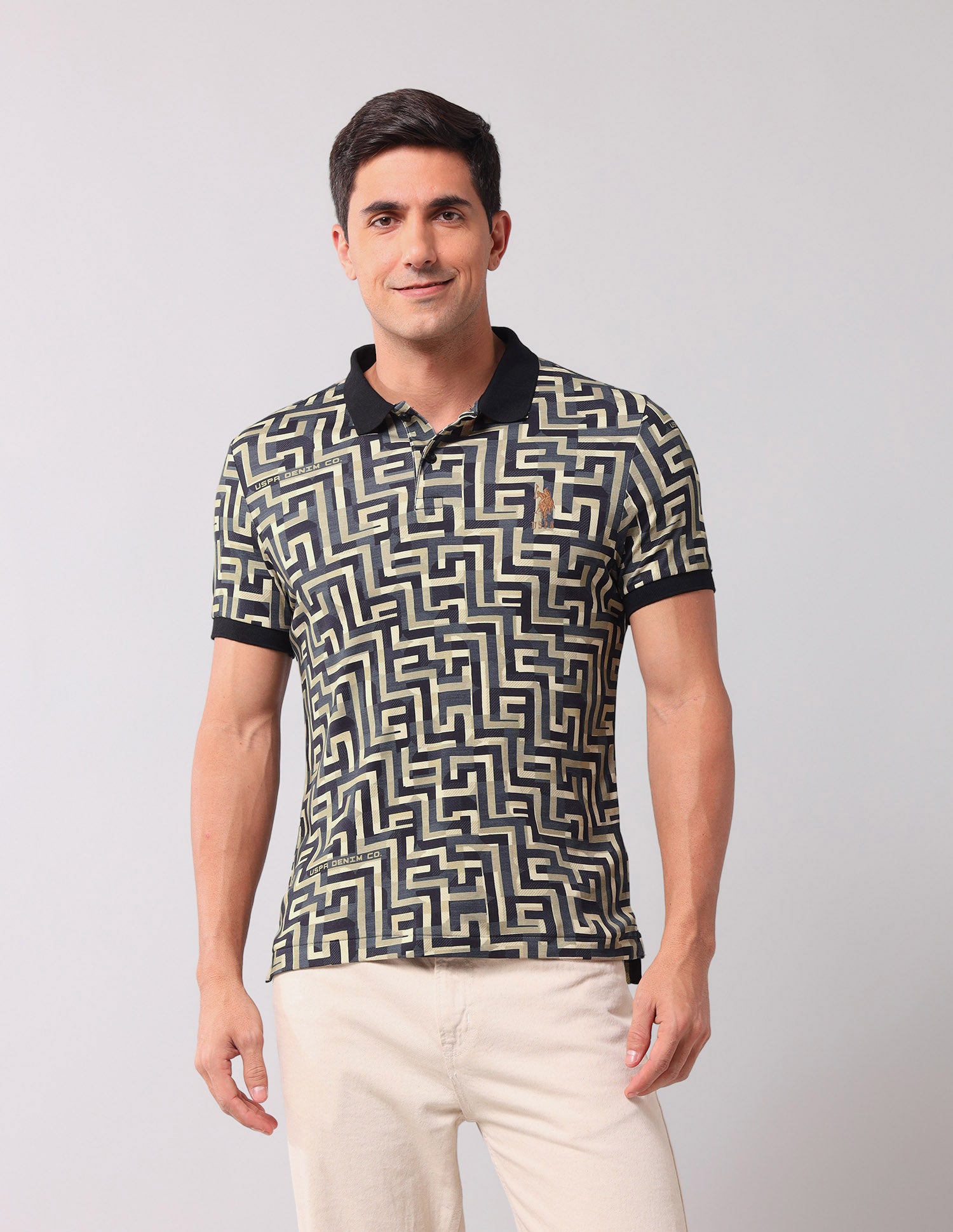 All Over Printed Slim Fit Polo Shirt Black - U.S. Polo Assn. India | Large