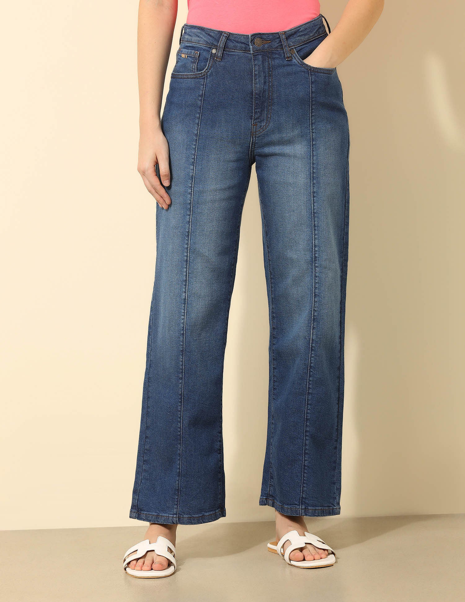 High Rise Wide Leg Fit Pintuck Jeans Blue - U.S. Polo Assn. India | Large