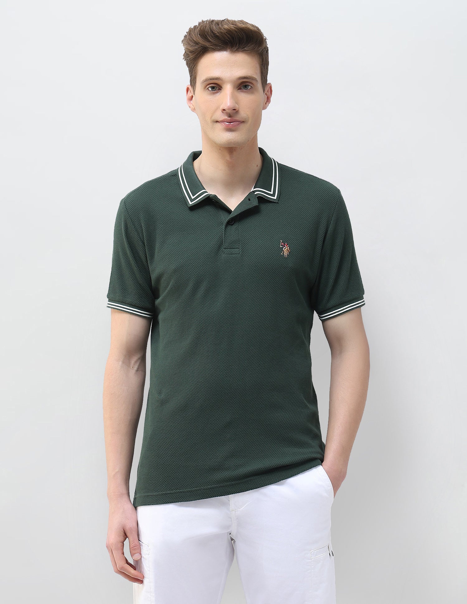 Motel On The Coast Muscle Fit Polo Shirt Dark Green - U.S. Polo Assn. India | Large