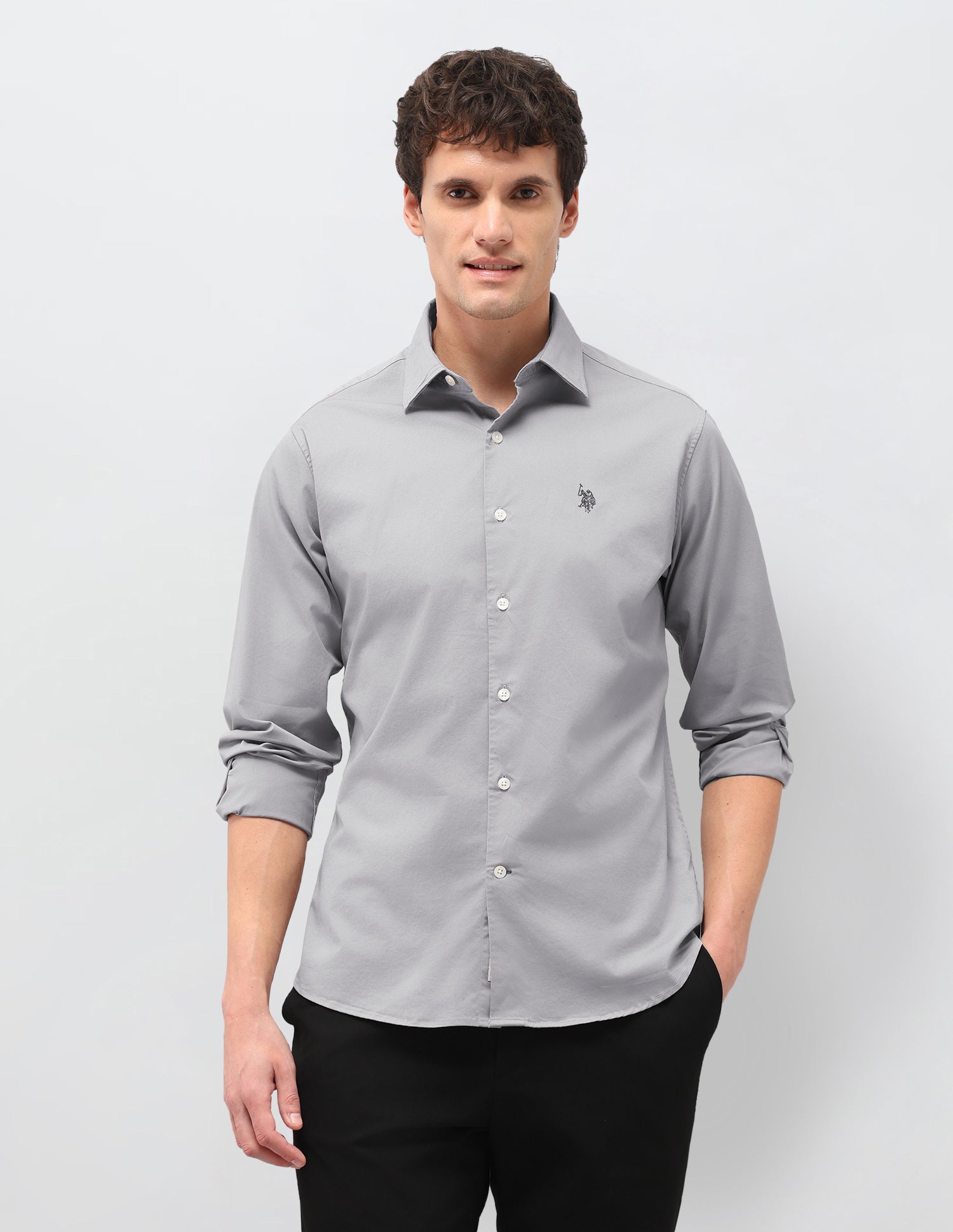 Twill Solid Shirt Light Grey - U.S. Polo Assn. India | Large