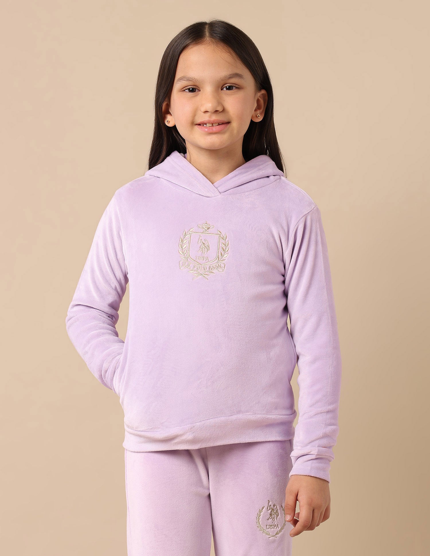 Girls Embroidered Logo Hooded Sweatshirt Light Purple - U.S. POLO ASSN. | Large
