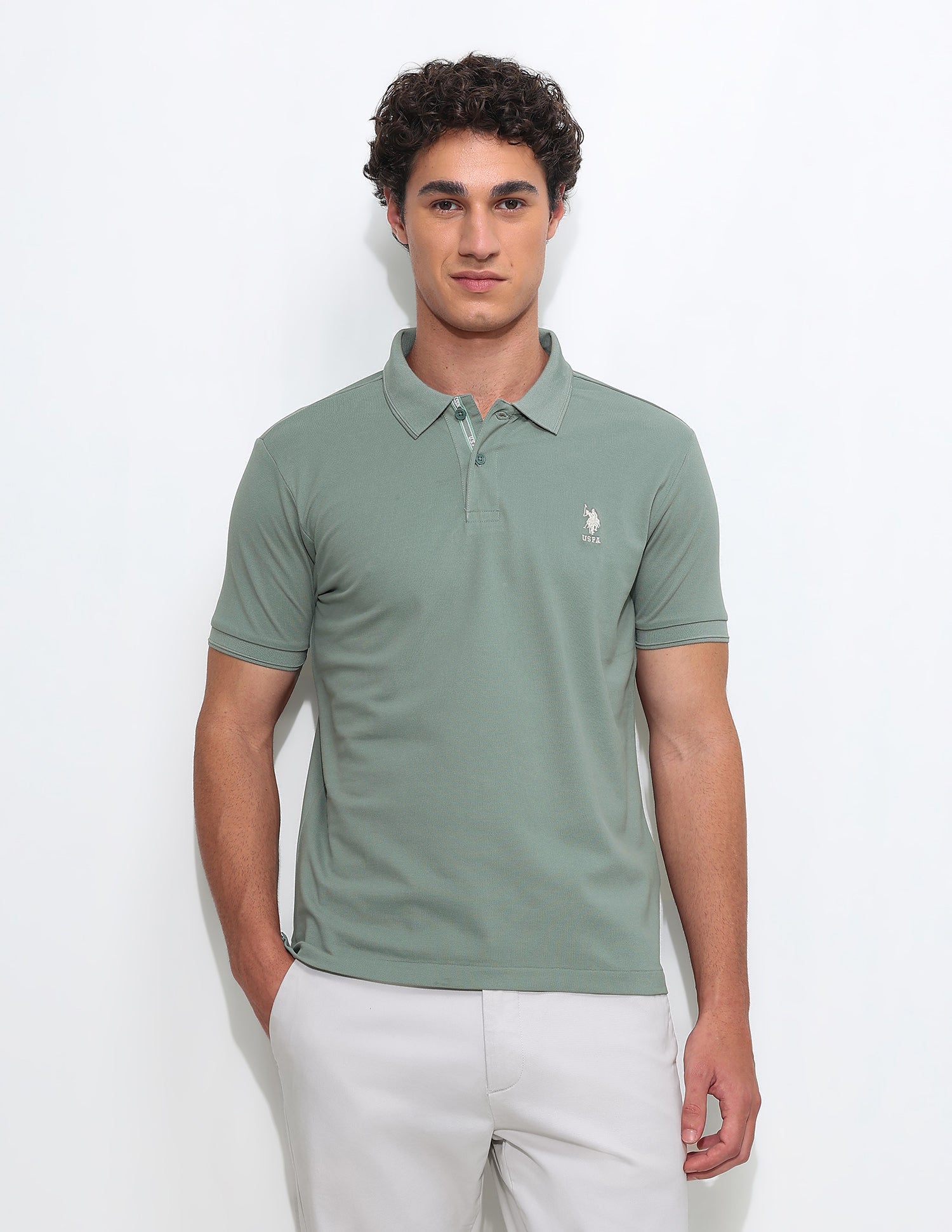 Solid Slim Fit Polo Shirt Green - U.S. Polo Assn. India | Large