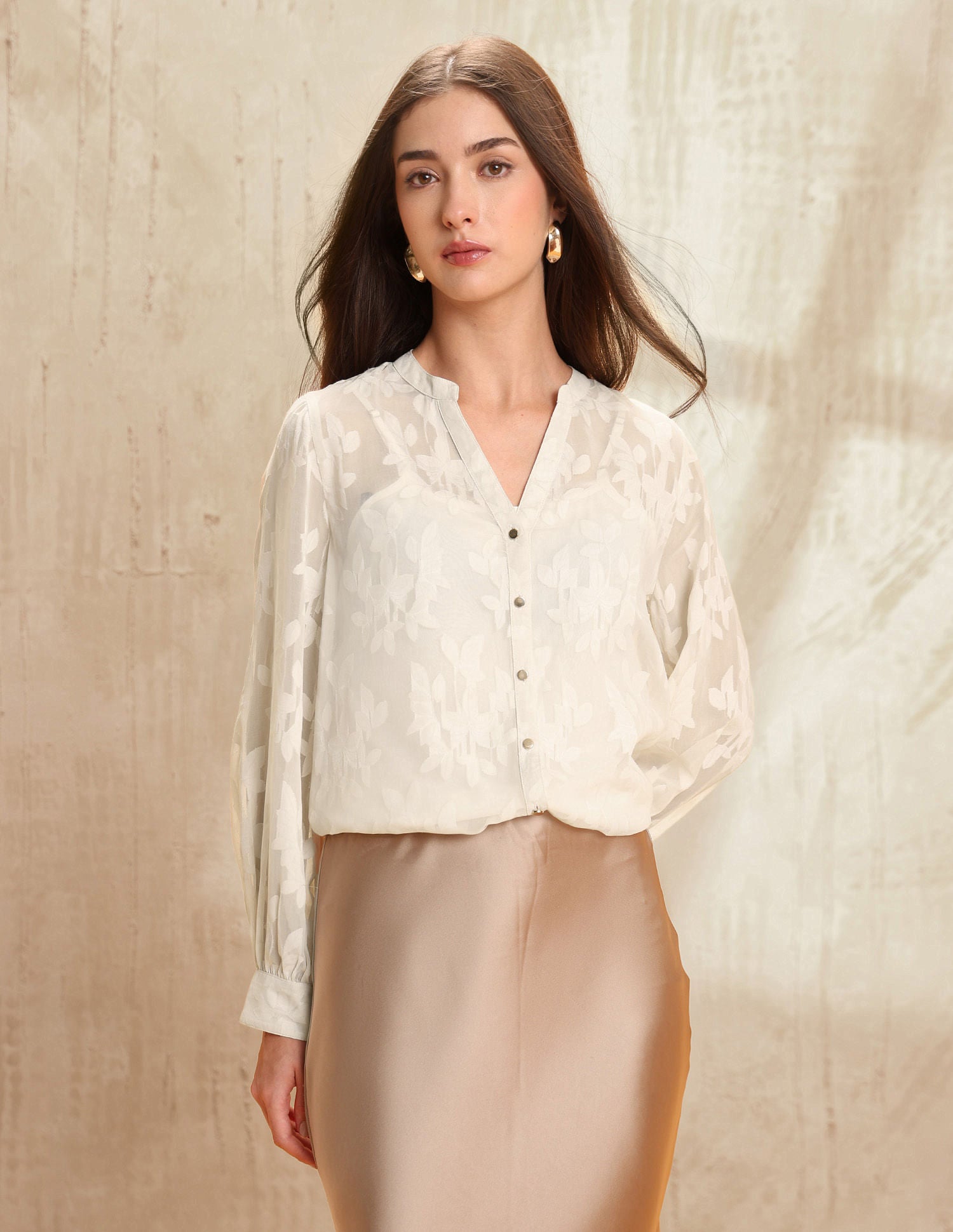 Semi-Sheer Floral Printed Shirt Beige - U.S. POLO ASSN. | Large