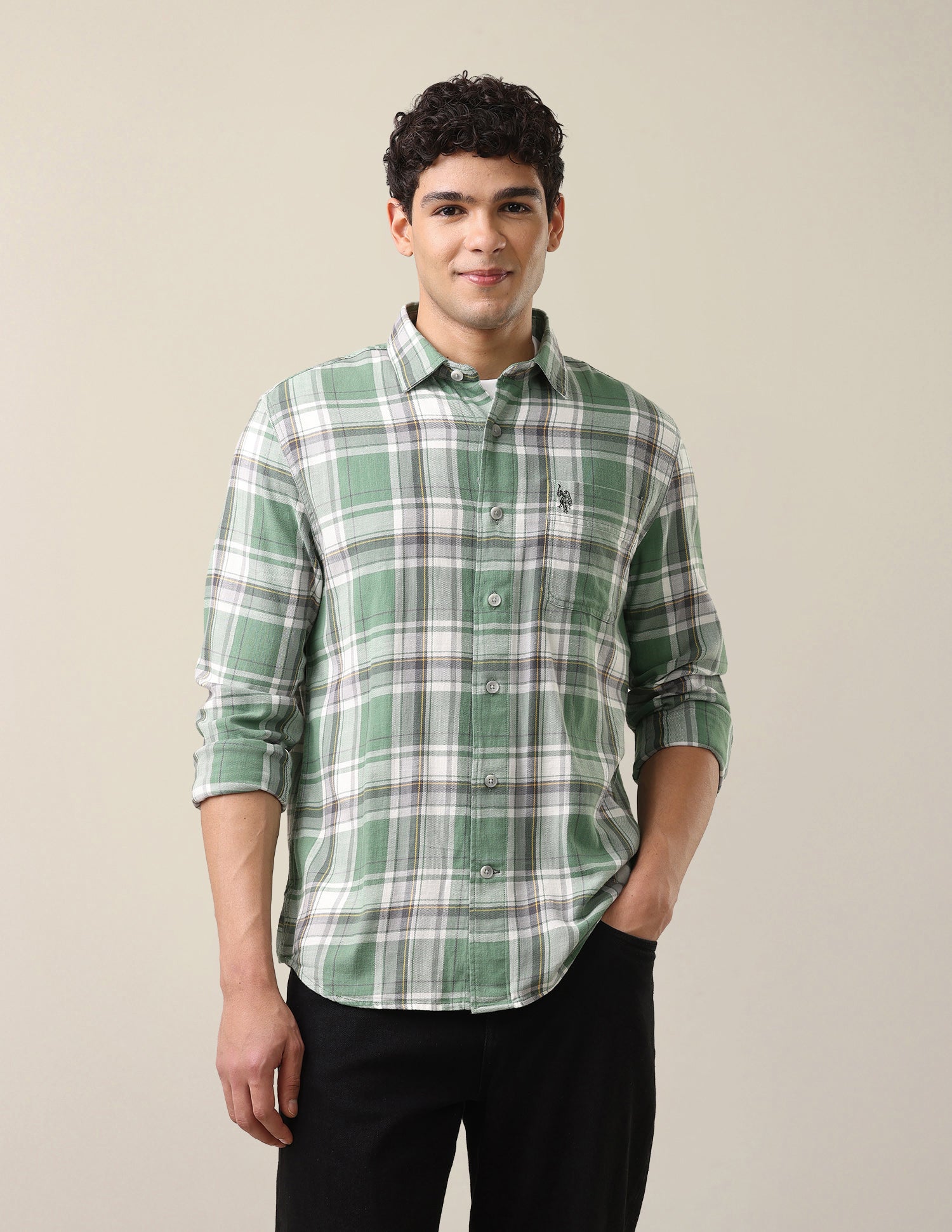 Plaid Checked Twill Shirt Green - U.S. Polo Assn. India | Large
