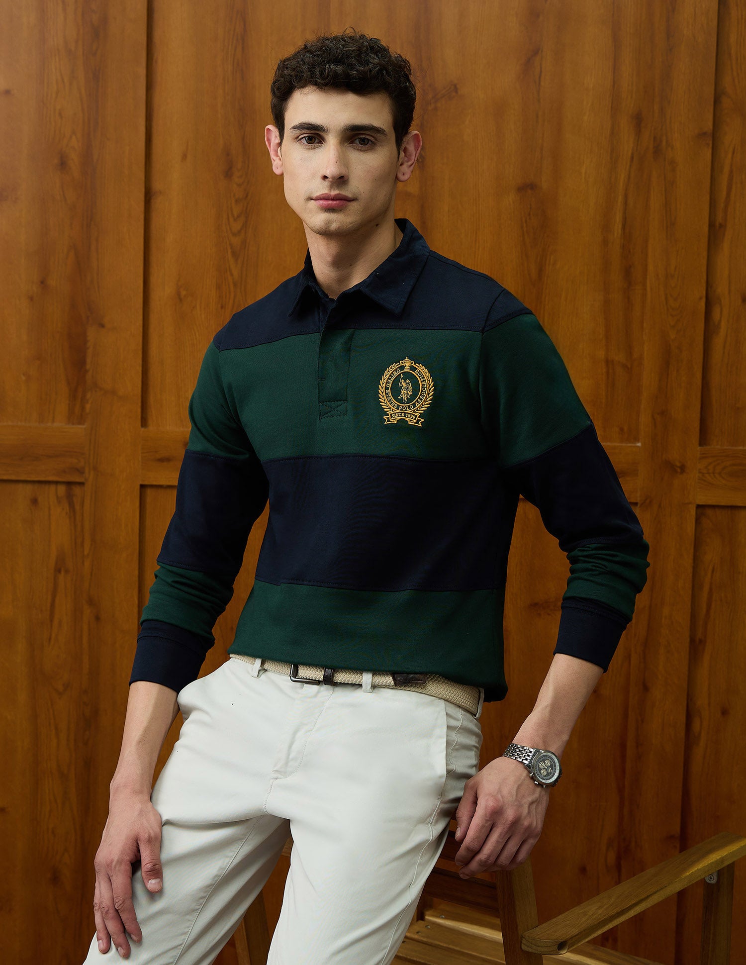 Colourblocked Varsity Theatre Polo Shirt Olive - U.S. POLO ASSN. | Large