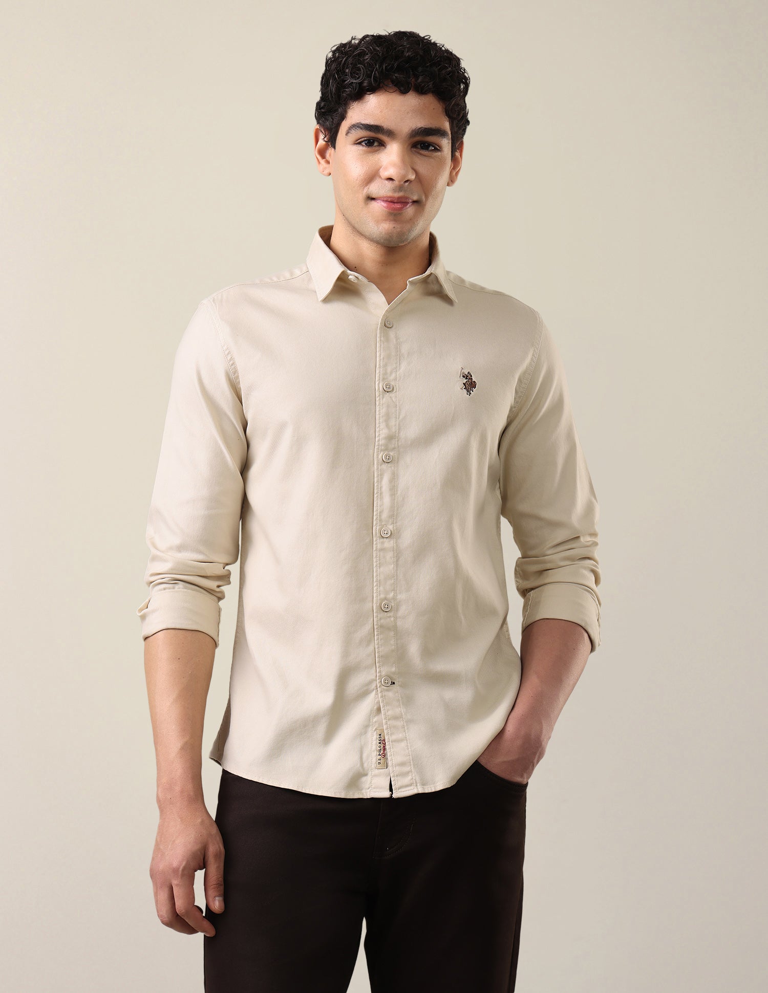Twill Regular Fit Shirt Ecru - U.S. Polo Assn. India | Large