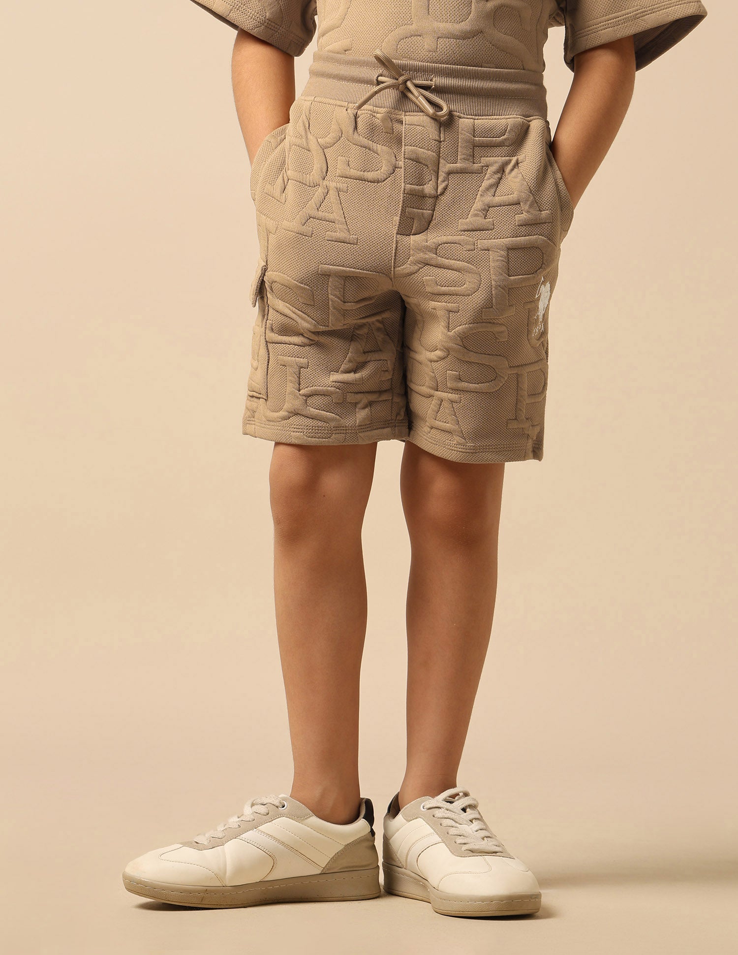 Boys Brand Embossed Regular Fit Shorts Light Brown - U.S. POLO ASSN. | Large