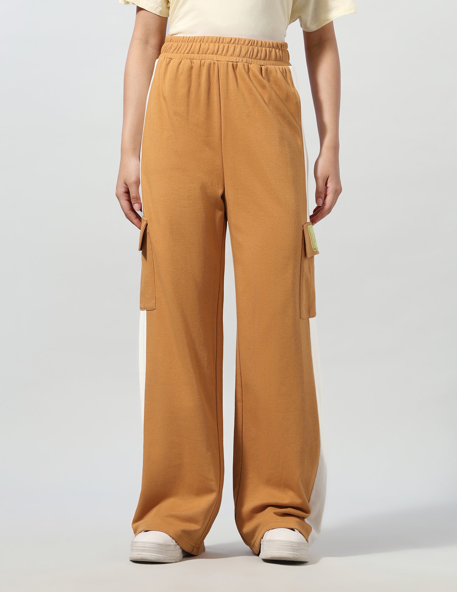Solid Wide Leg Cargo Trousers Light Brown - U.S. Polo Assn. India | Large