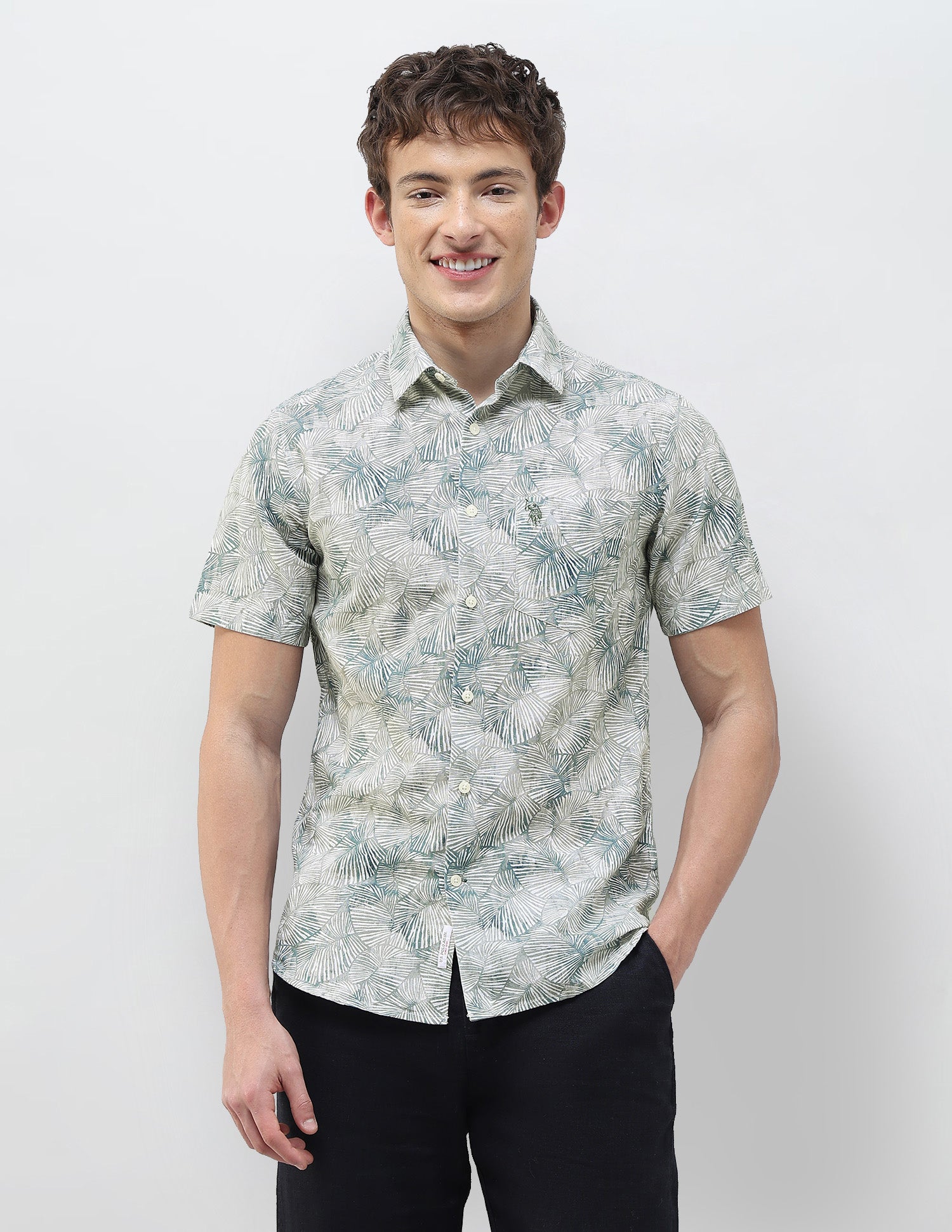 Tropical Printed Regular Fit Shirt Olive - U.S. Polo Assn. India | Large