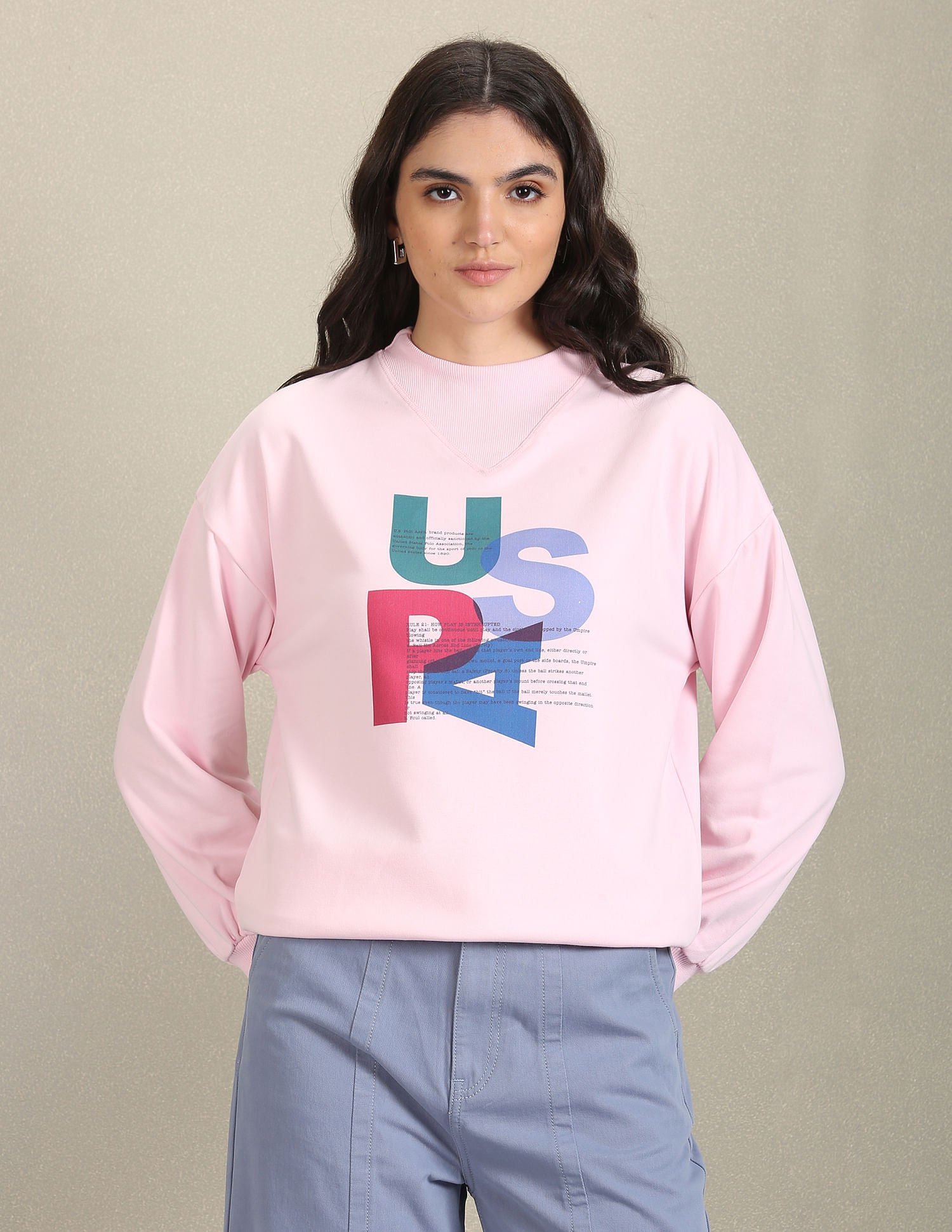 Mock Neck Brand Print Sweatshirt Pink - U.S. POLO ASSN. | Large