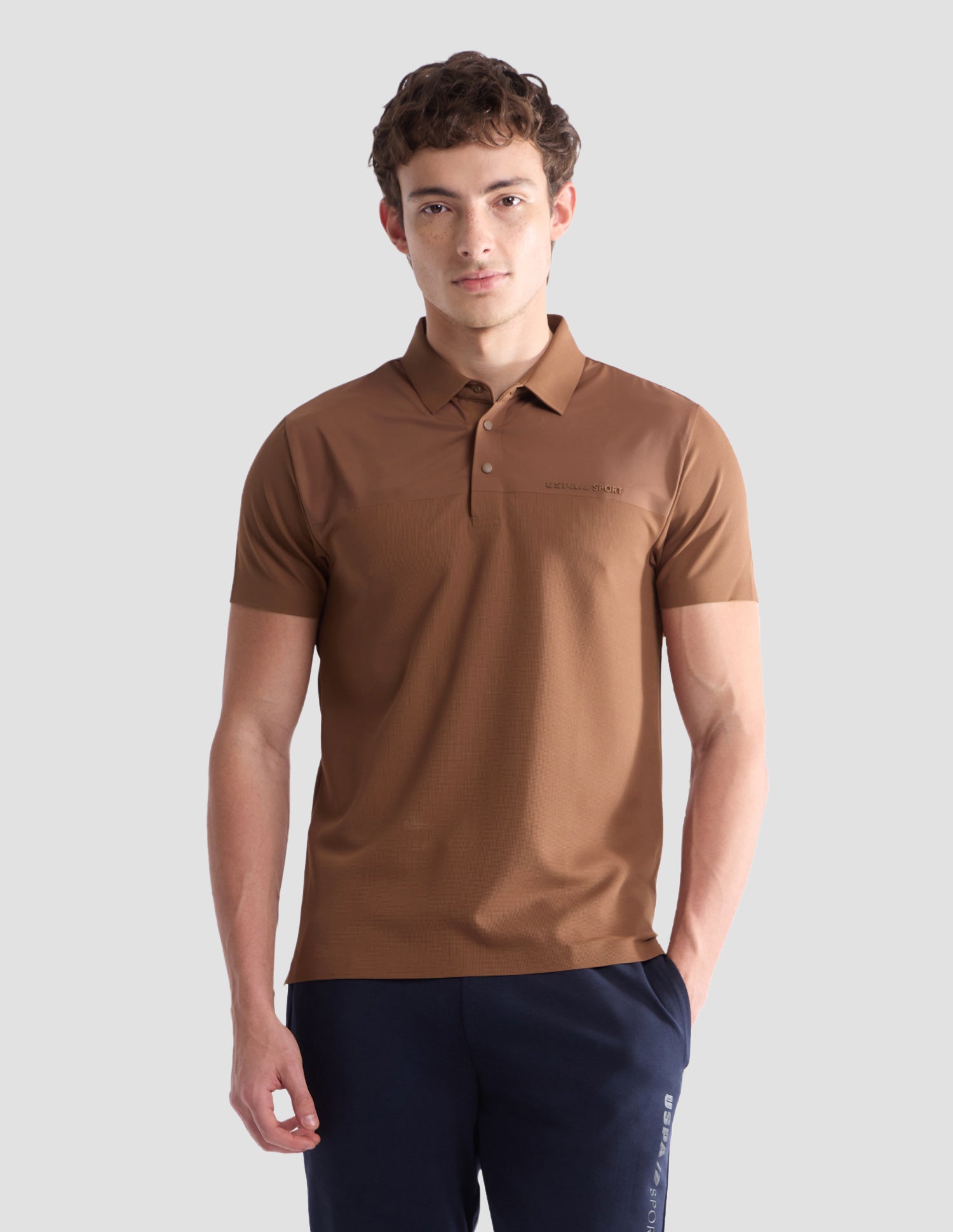 Textured Slim Fit Active Polo Shirt Khaki - U.S. Polo Assn. India | Large