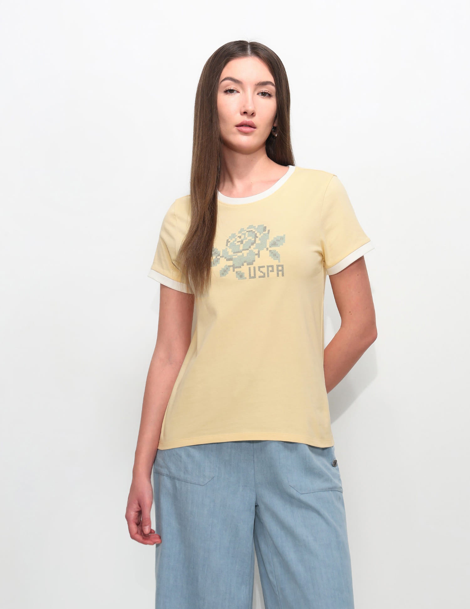 Regular Fit Floral Printed T-Shirt Light Yellow - U.S. Polo Assn. India | Large