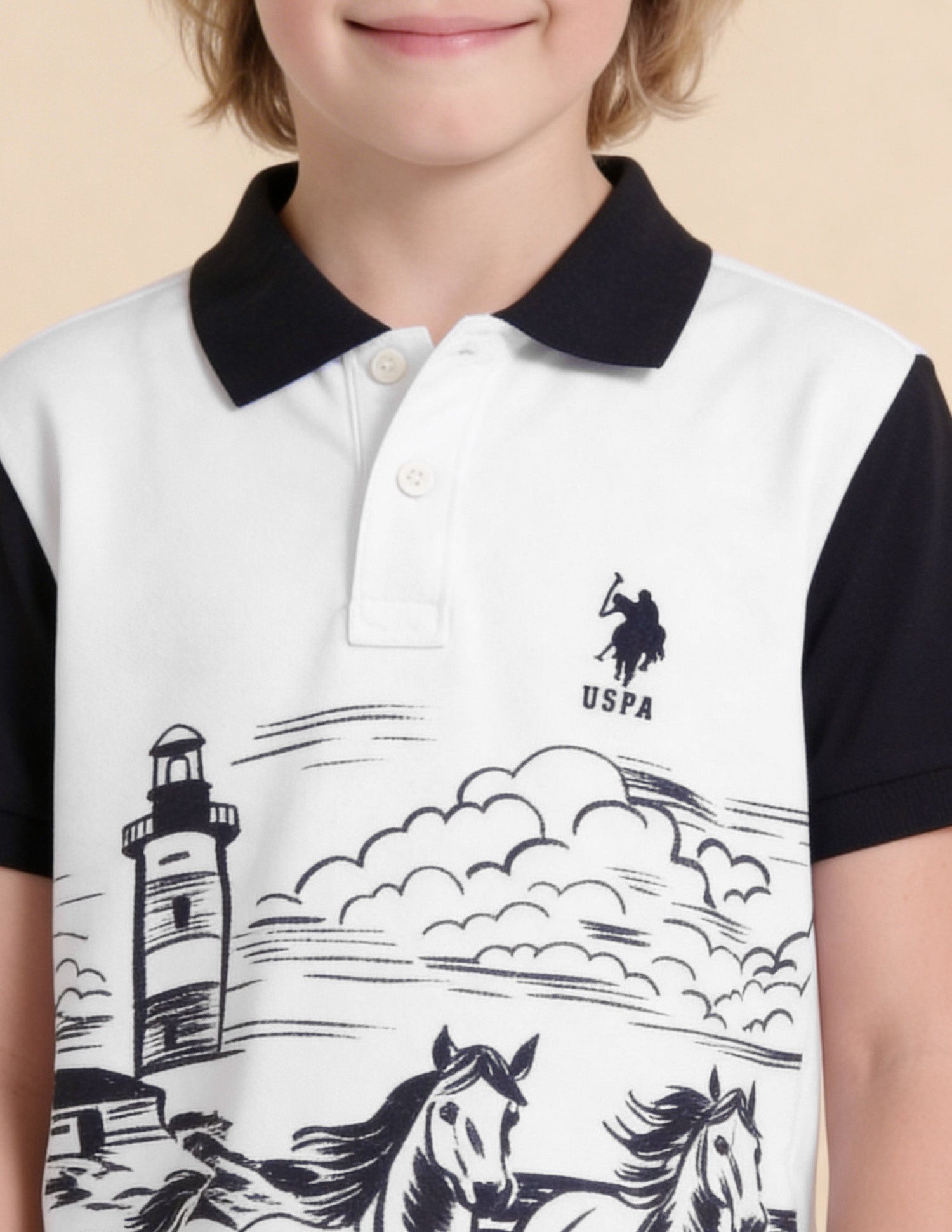 Graphic Printed Regular Fit Polo Shirt White - U.S. Polo Assn. India | Large