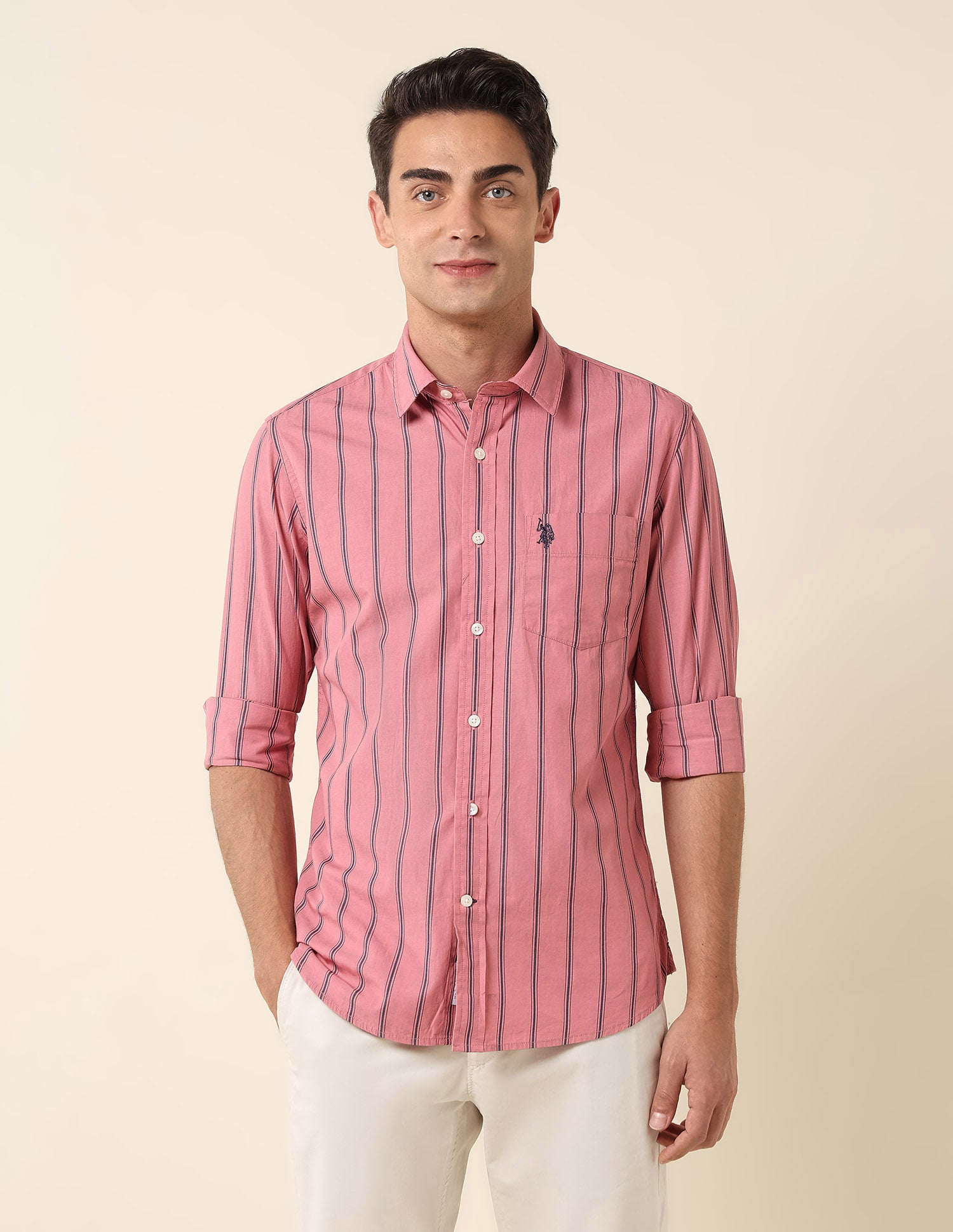 Poplin Vertical Striped Shirt Dark Pink - U.S. Polo Assn. India | Large