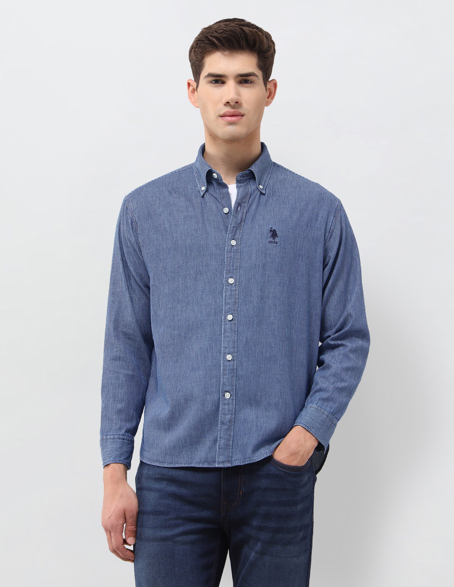 Pinstriped Dobby Shirt Indigo - U.S. Polo Assn. India | Large