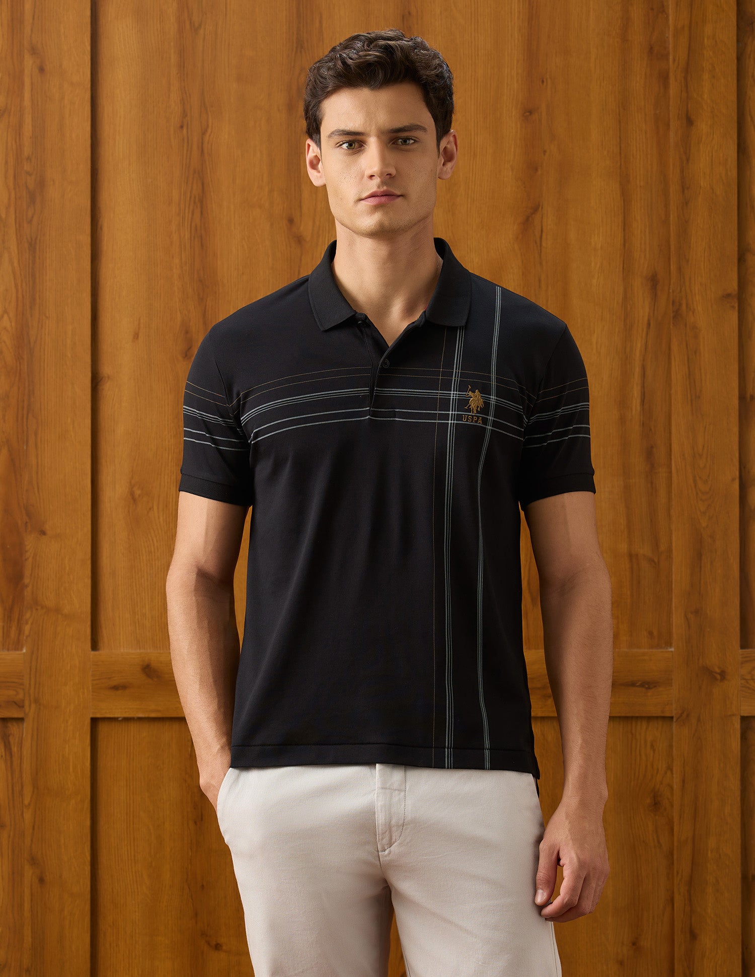 Vertical Striped Slim Fit Polo Shirt Black - U.S. Polo Assn. India | Large
