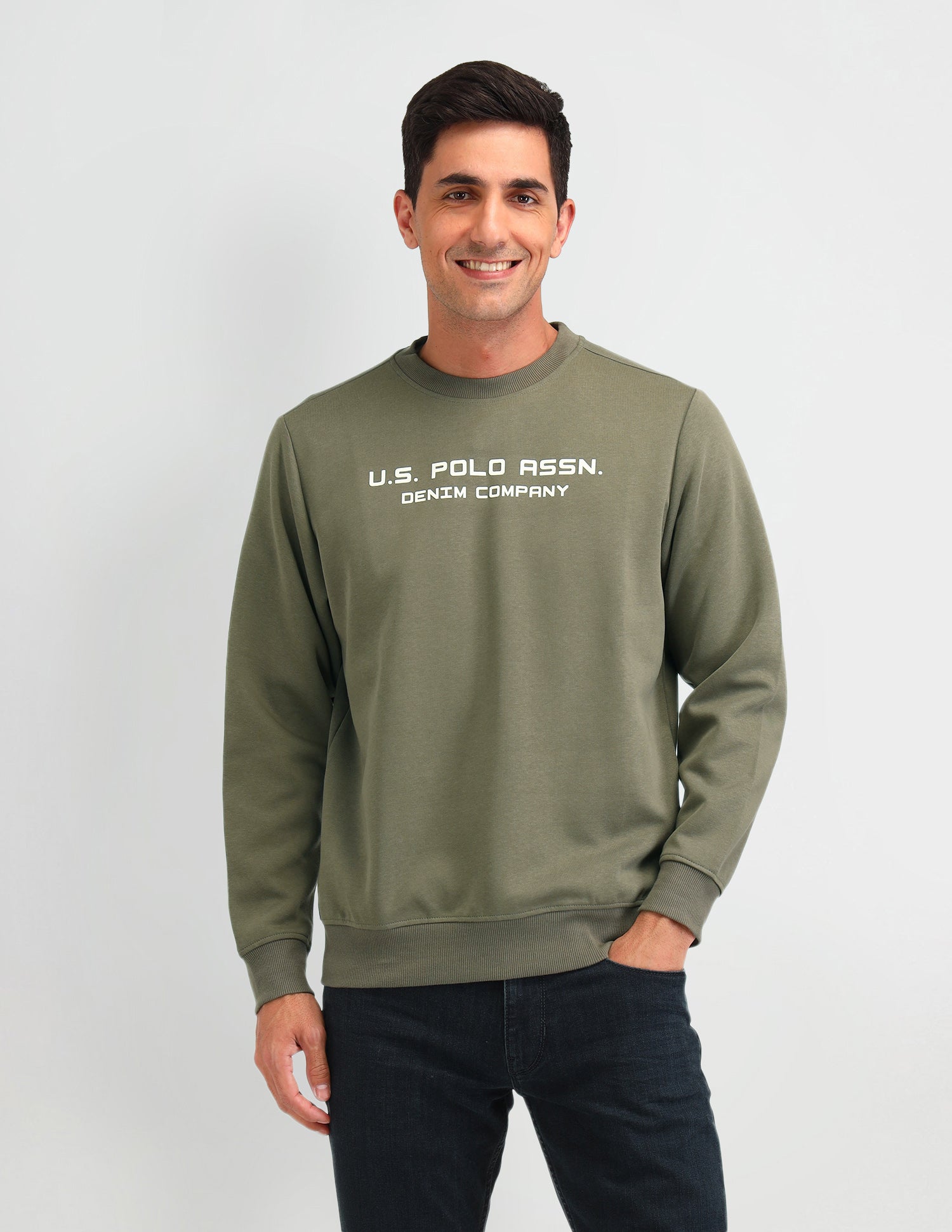 Brand Printed Regular Fit Sweatshirt Smoky Olive - U.S. POLO ASSN. | Large