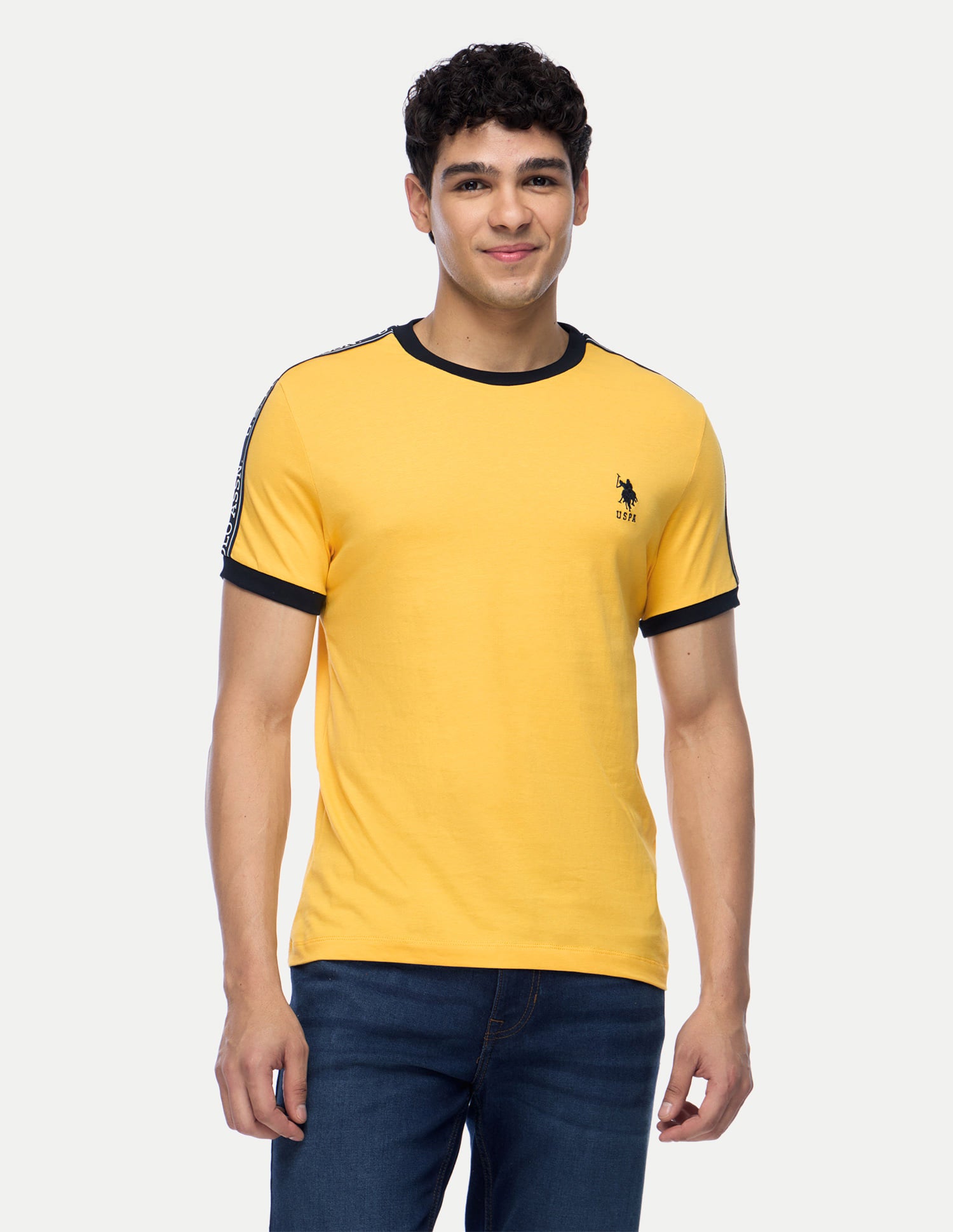 Contrast Tape Cotton T-Shirt Yellow - U.S. Polo Assn. India | Large