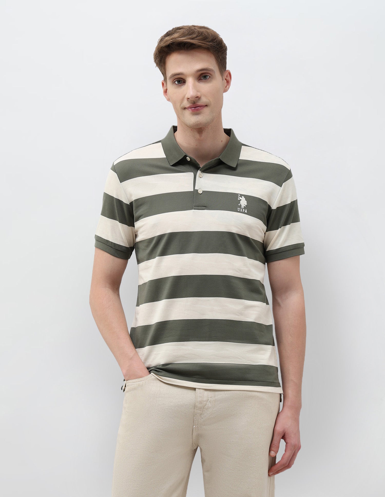 Horizontal Striped Slim Fit Polo Shirt Light Green - U.S. POLO ASSN. | Large