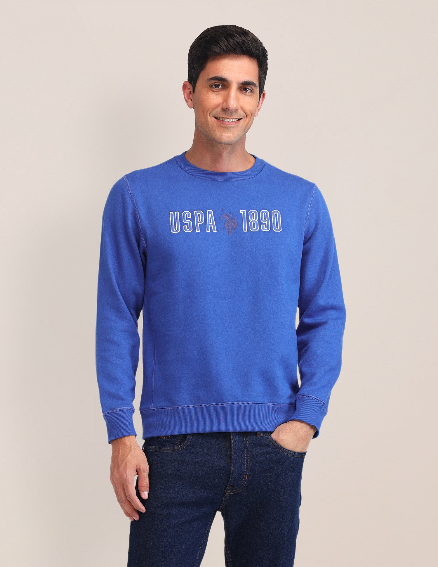 Brand Printed Regular Fit Sweatshirt Blue - U.S. Polo Assn. India | Large