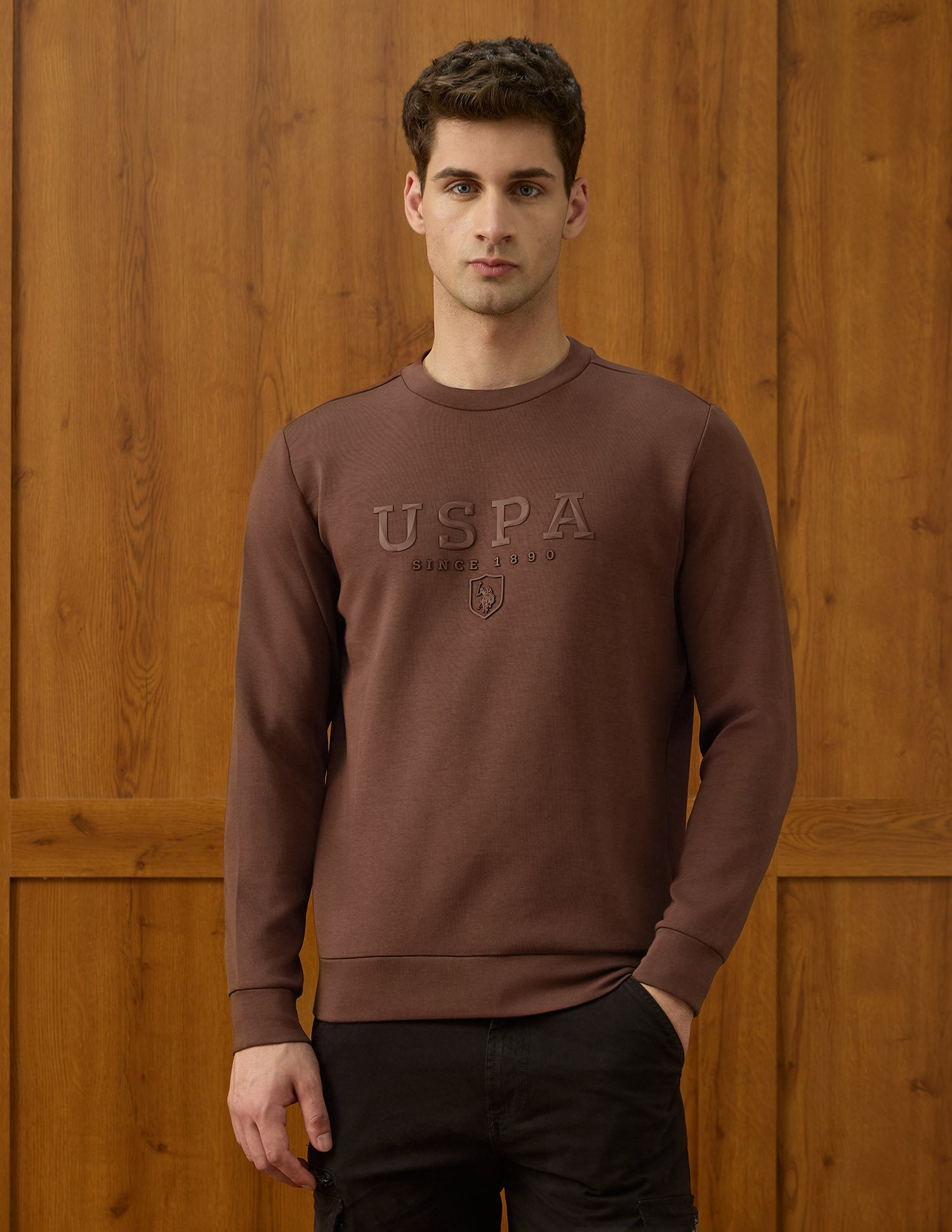 Brand Embossed Varsity Theatre Sweatshirt Dark Brown - U.S. POLO ASSN. | Large