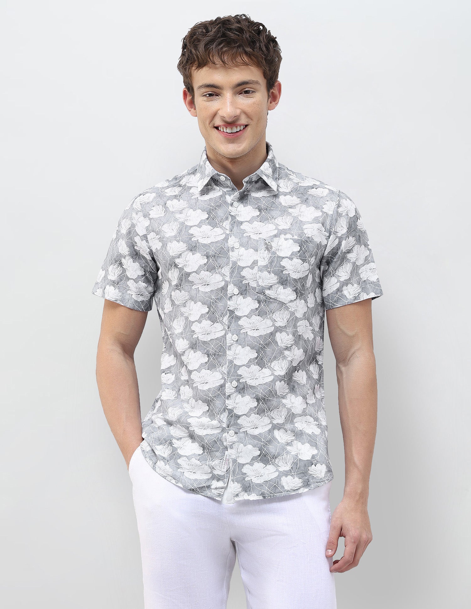 Floral Printed Regular Fit Shirt Grey - U.S. Polo Assn. India | Large