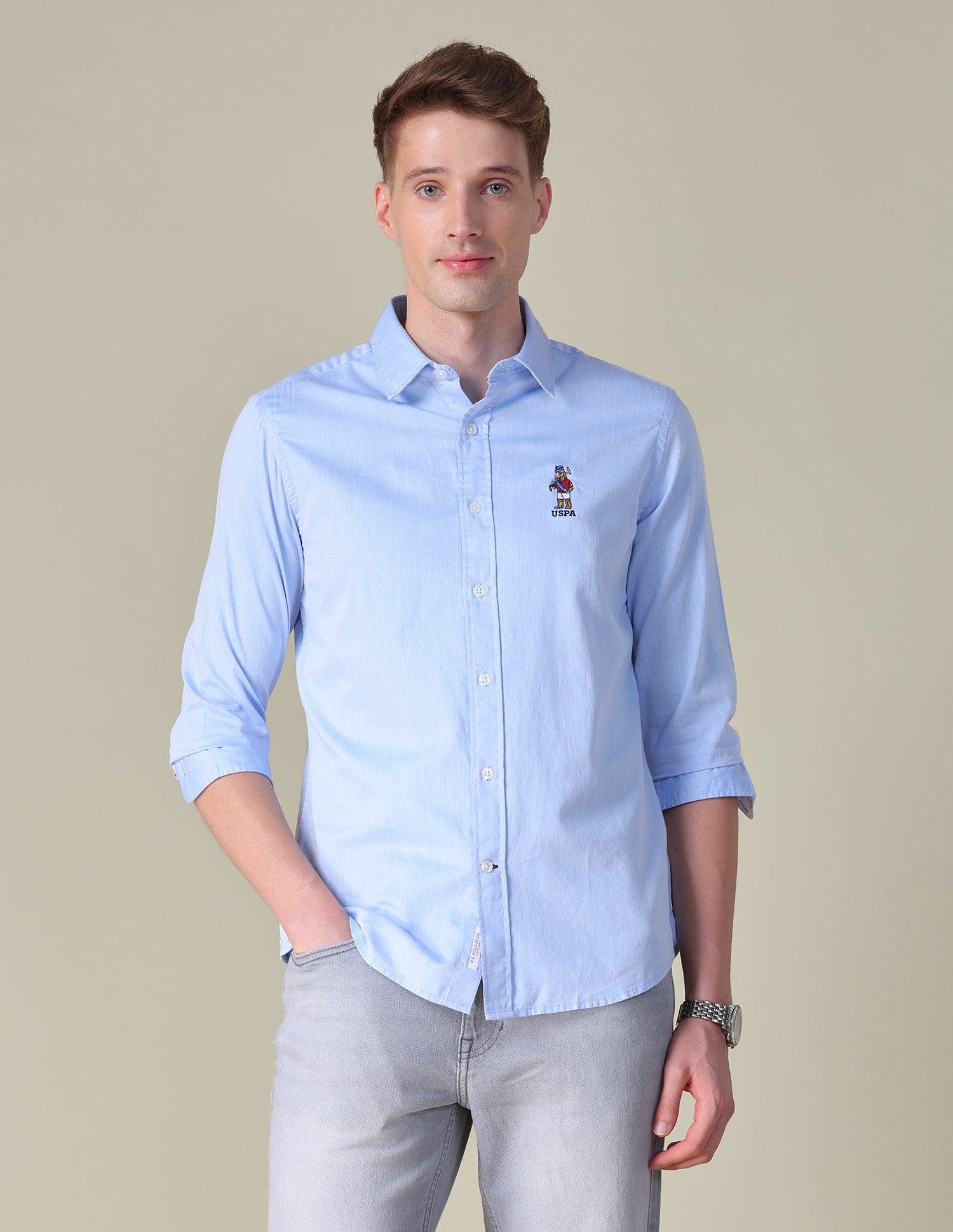 Twill Tailored Fit Shirt Blue - U.S. POLO ASSN. | Large