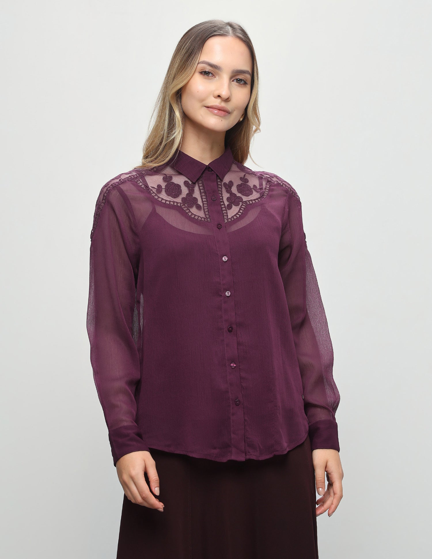 Embroidered Lace Regular Fit Shirt Purple - U.S. Polo Assn. India | Large
