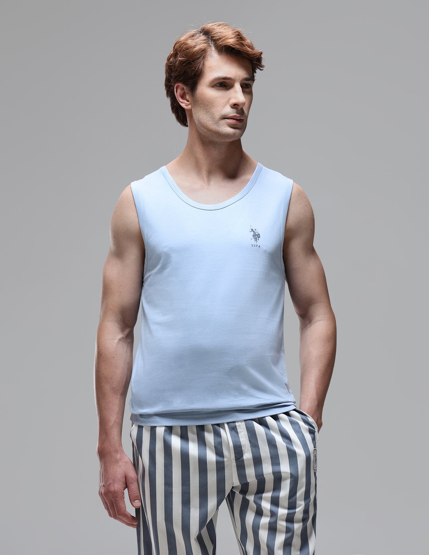 Pure Cotton Printed OEV10 Vest Soft Chambray - U.S. Polo Assn. India | Large