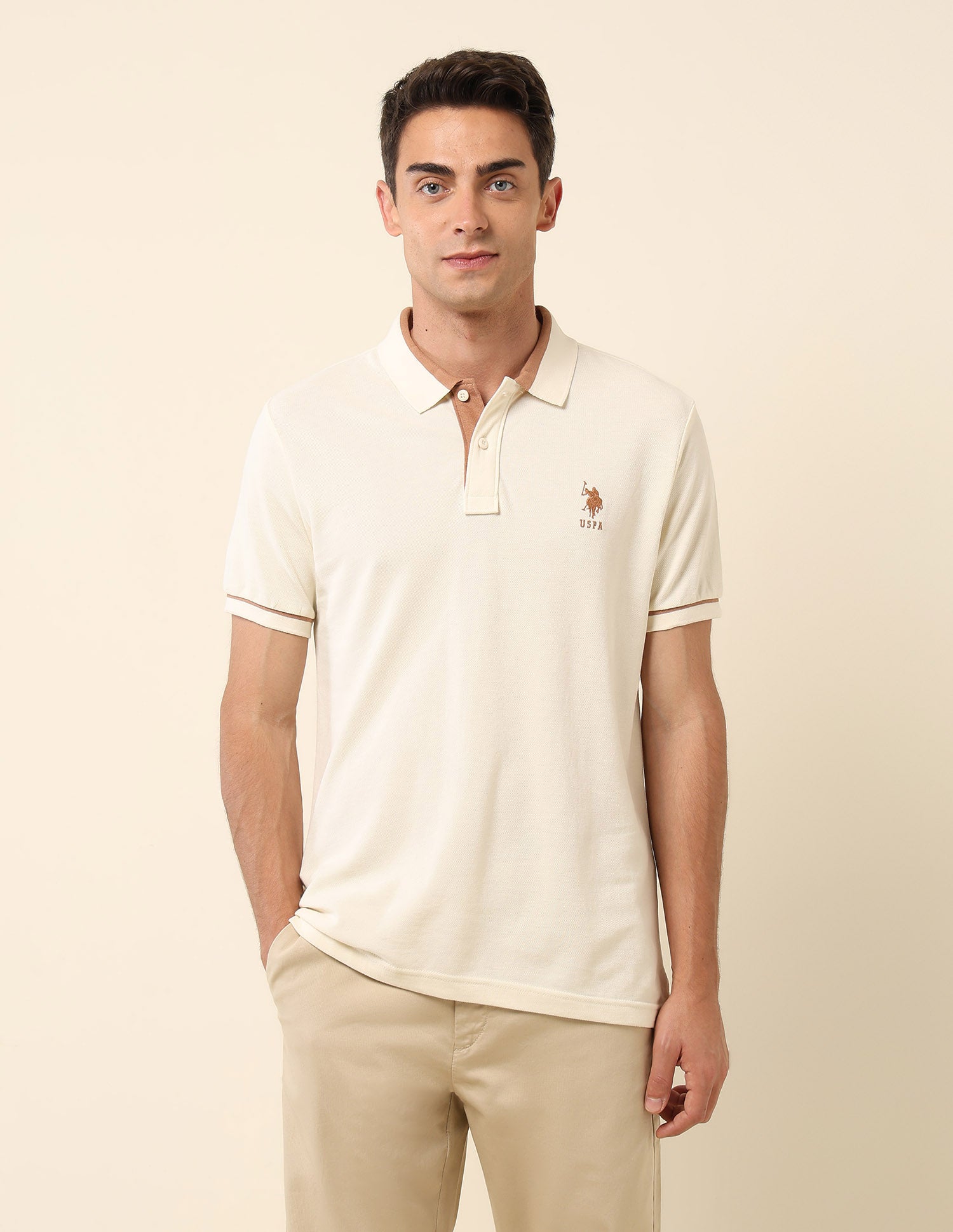Pure Cotton Slim Fit Polo Shirt Off White - U.S. Polo Assn. India | Large
