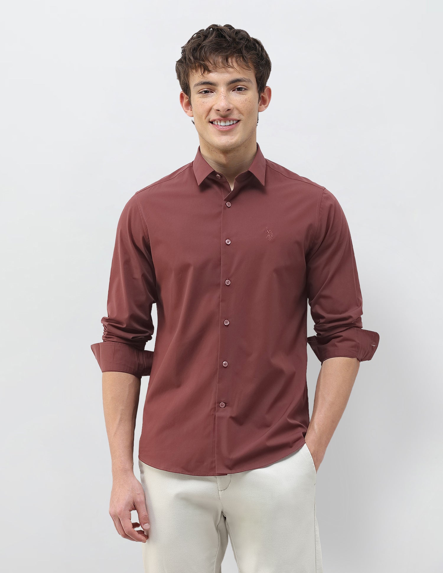 Solid Regular Fit Shirt Maroon - U.S. Polo Assn. India | Large