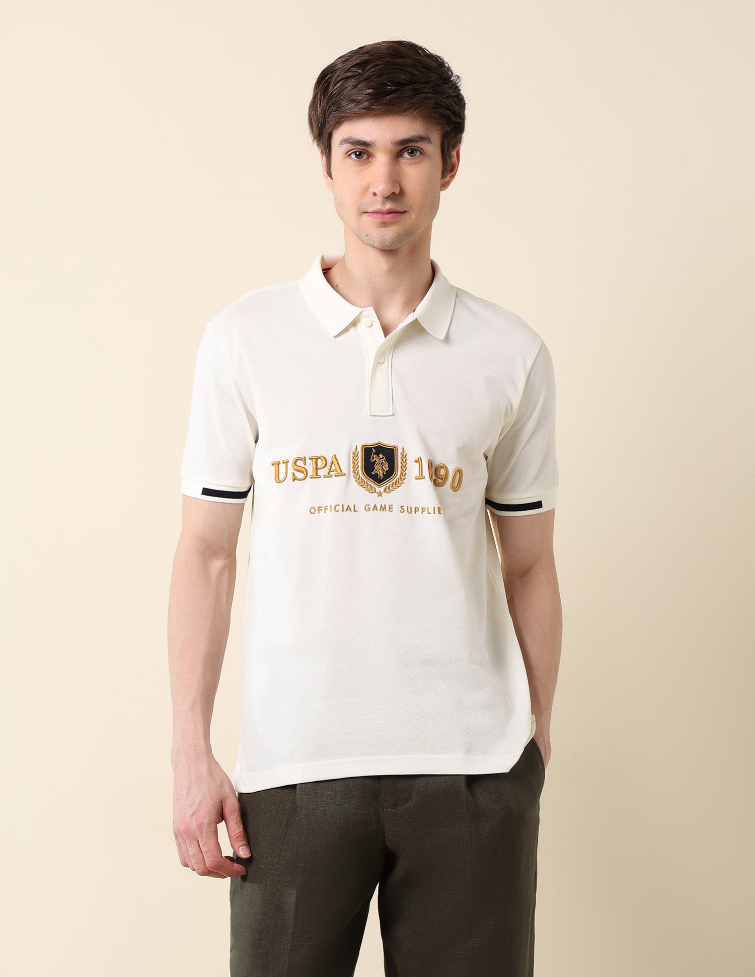Brand Embroidered Classic Polo Shirt Off White - U.S. Polo Assn. India | Large