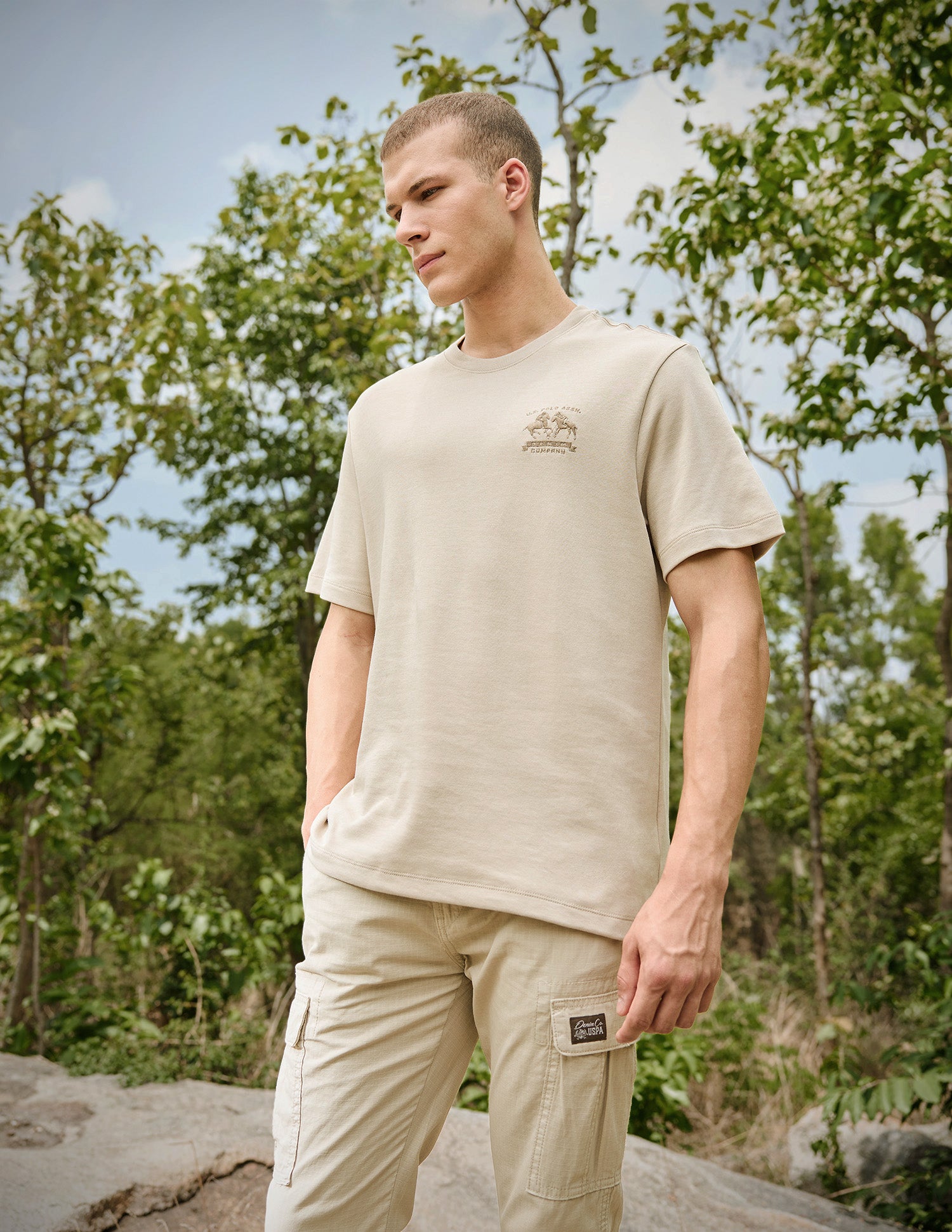 Relaxed Fit Pure Cotton T-Shirt Stone - U.S. Polo Assn. India | Large