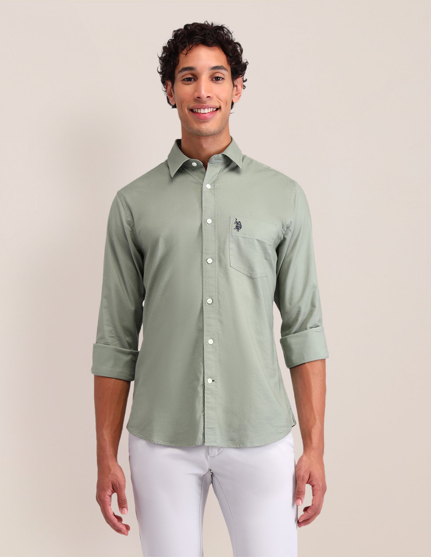 Solid Tailored Fit Shirt Light Green - U.S. POLO ASSN. | Large