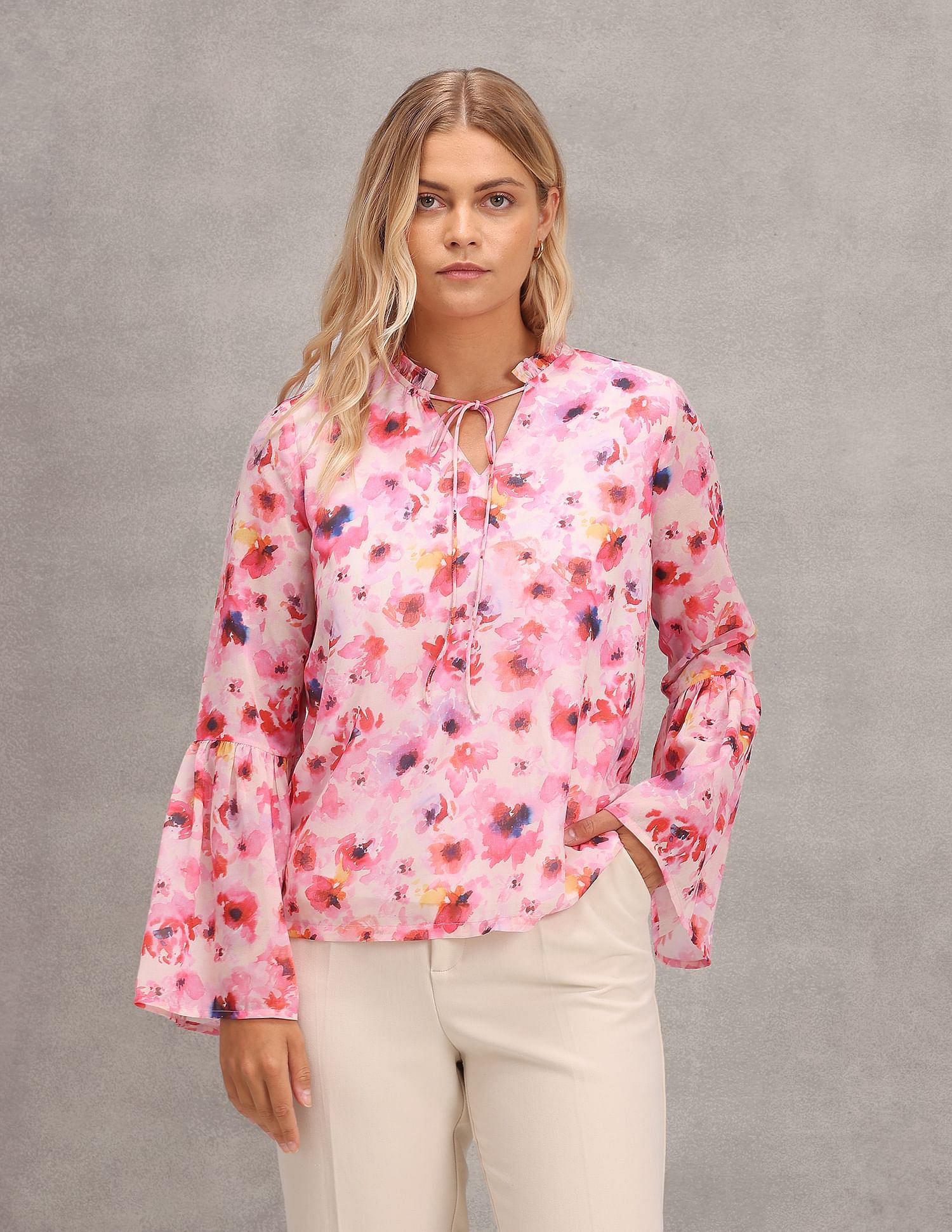 Floral Print Bell Sleeve Top Pink - U.S. Polo Assn. India | Large