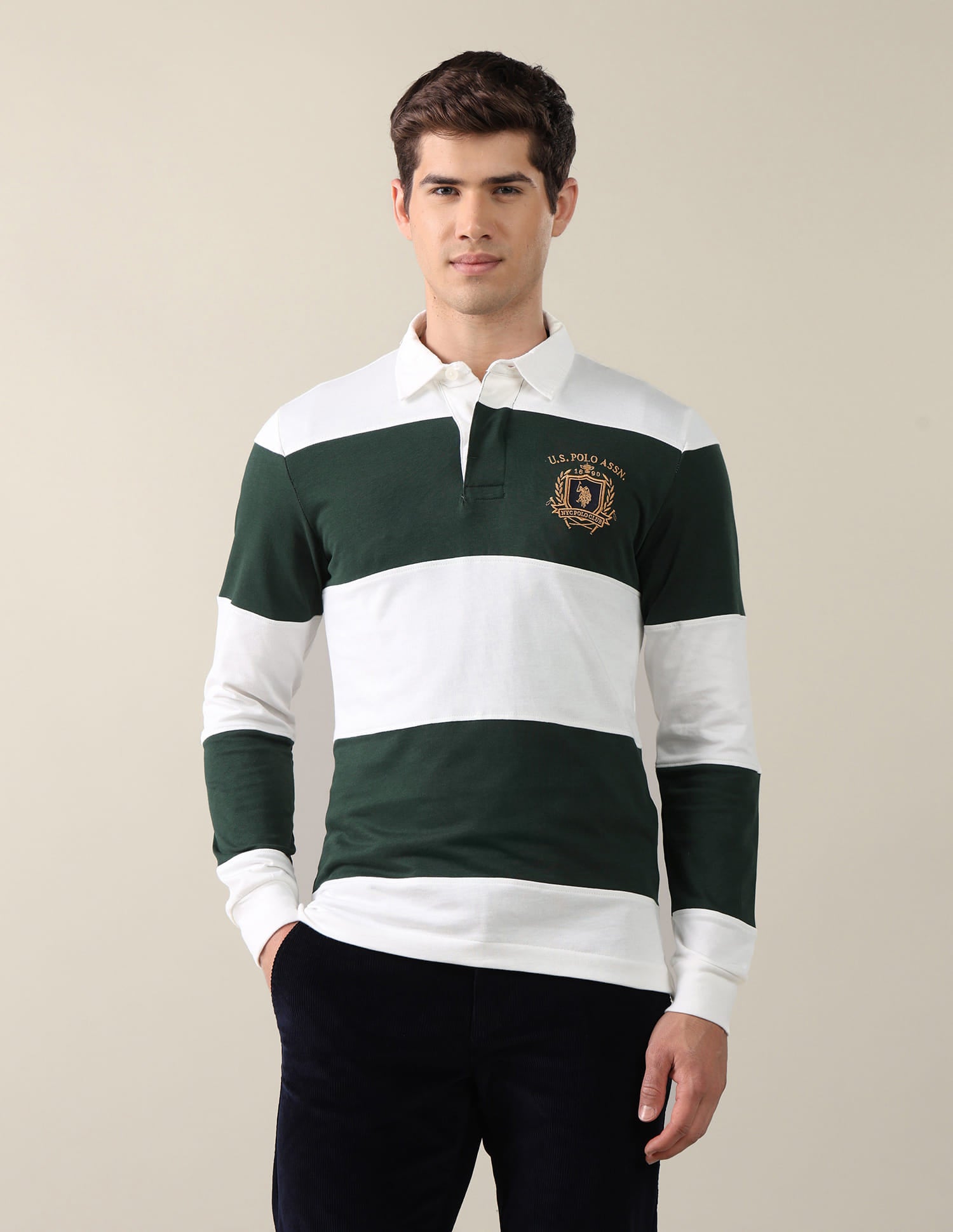 Colourblocked Slim Fit Polo Shirt Green - U.S. Polo Assn. India | Large