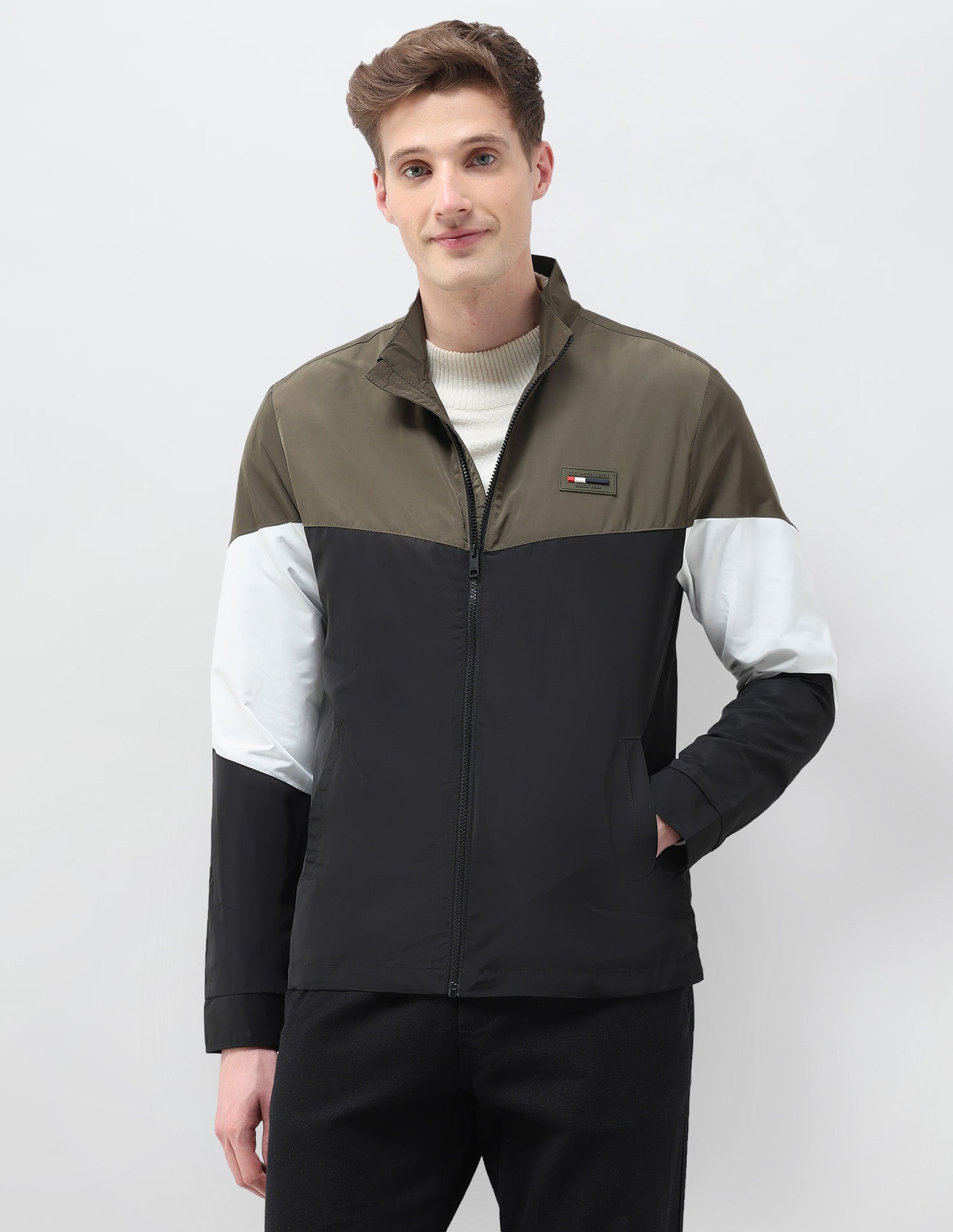 Colour Blocked Windcheater Jacket Olive - U.S. POLO ASSN. | Large