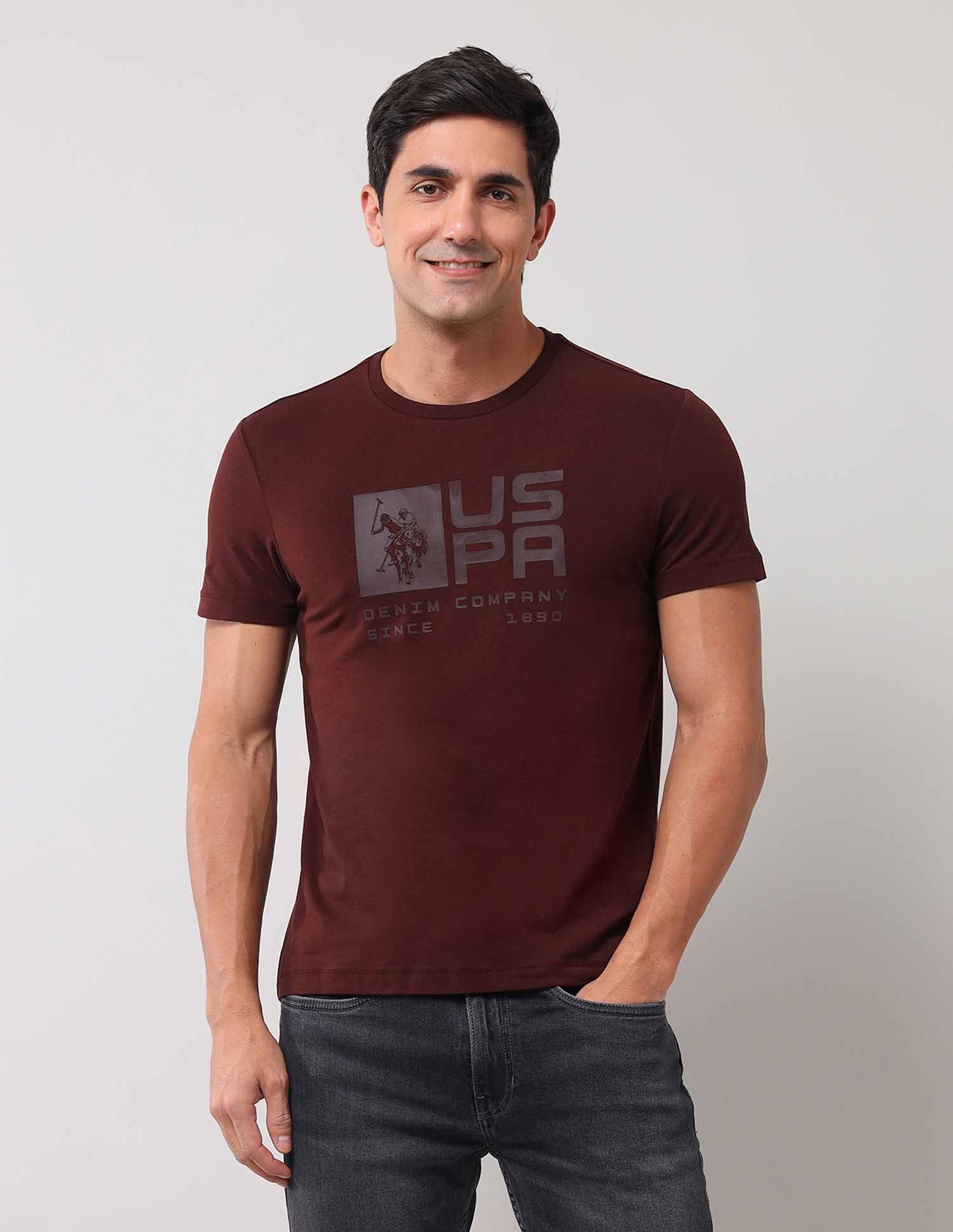 Brand Printed Muscle Fit T-Shirt Burgundy - U.S. Polo Assn. India | Large