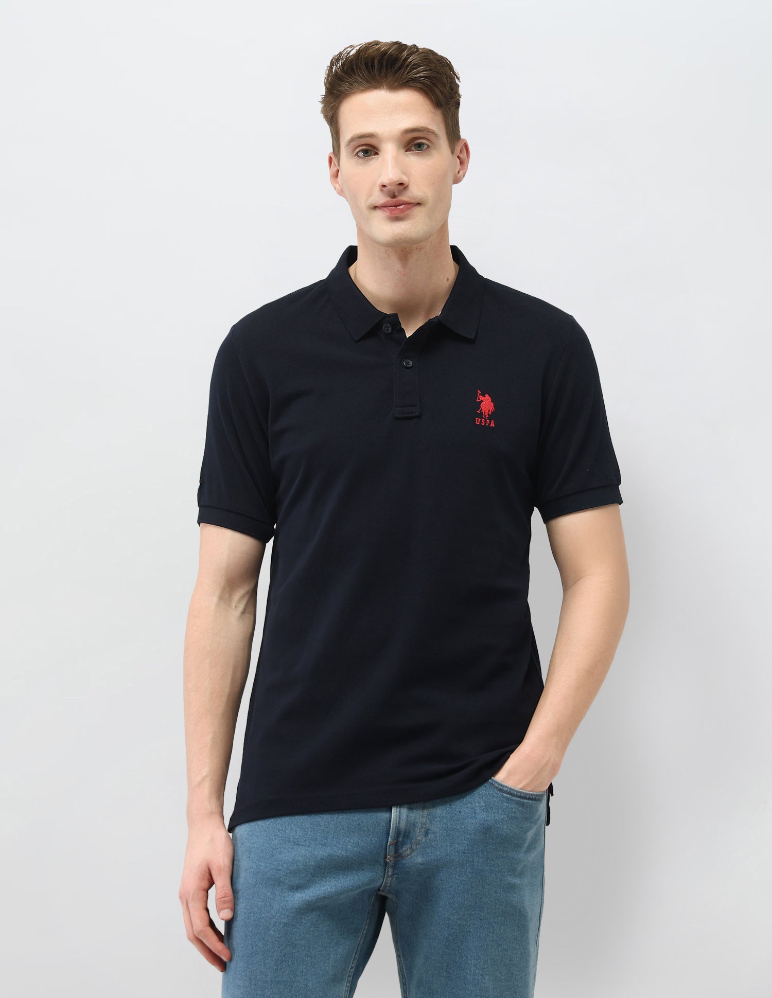 Solid Slim Fit Polo Shirt Navy - U.S. Polo Assn. India | Large
