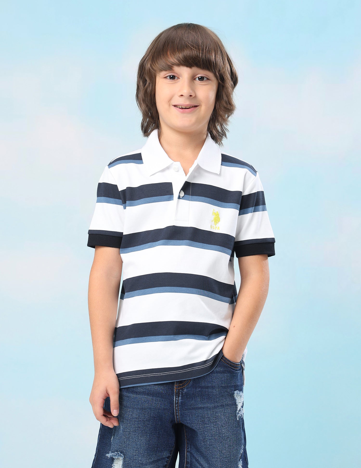 Horizontal Striped Regular Fit Polo Shirt White - U.S. Polo Assn. India | Large