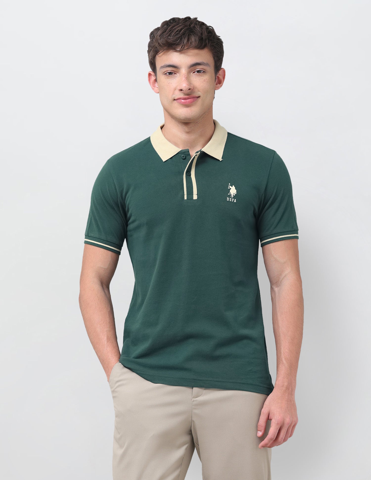 Solid Regular Fit Polo Shirt Dark Green - U.S. Polo Assn. India | Large