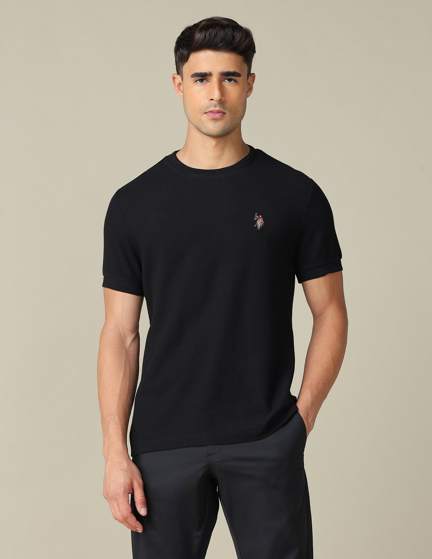 Pure Cotton Muscle Fit T- Shirt Black - U.S. POLO ASSN. | Large