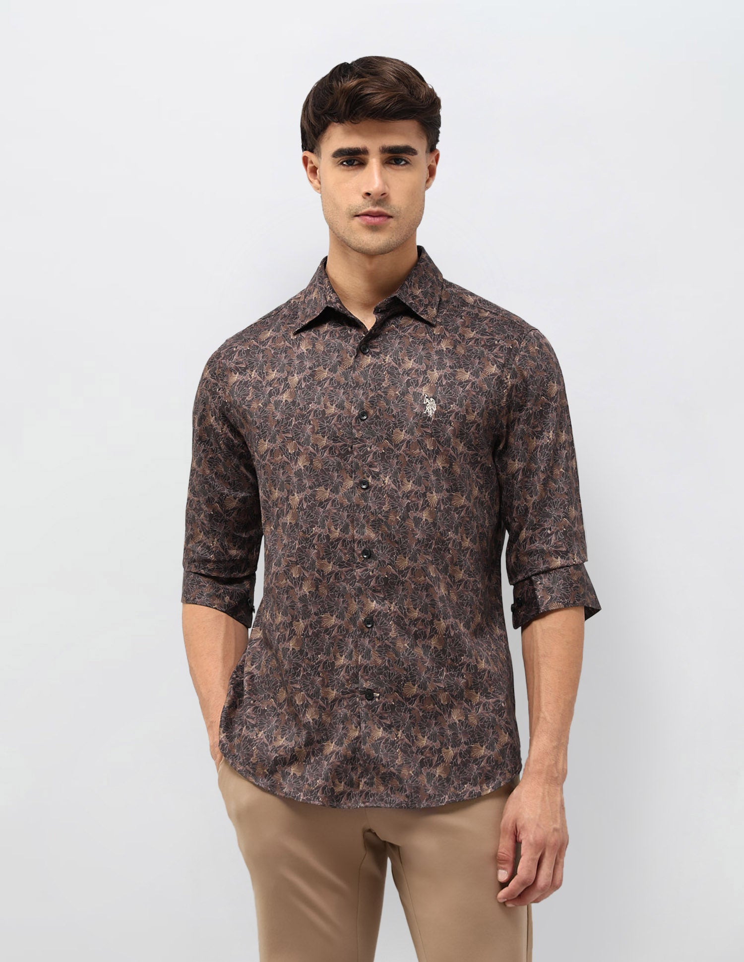 Satin Floral Printed Shirt Choco - U.S. POLO ASSN. | Large