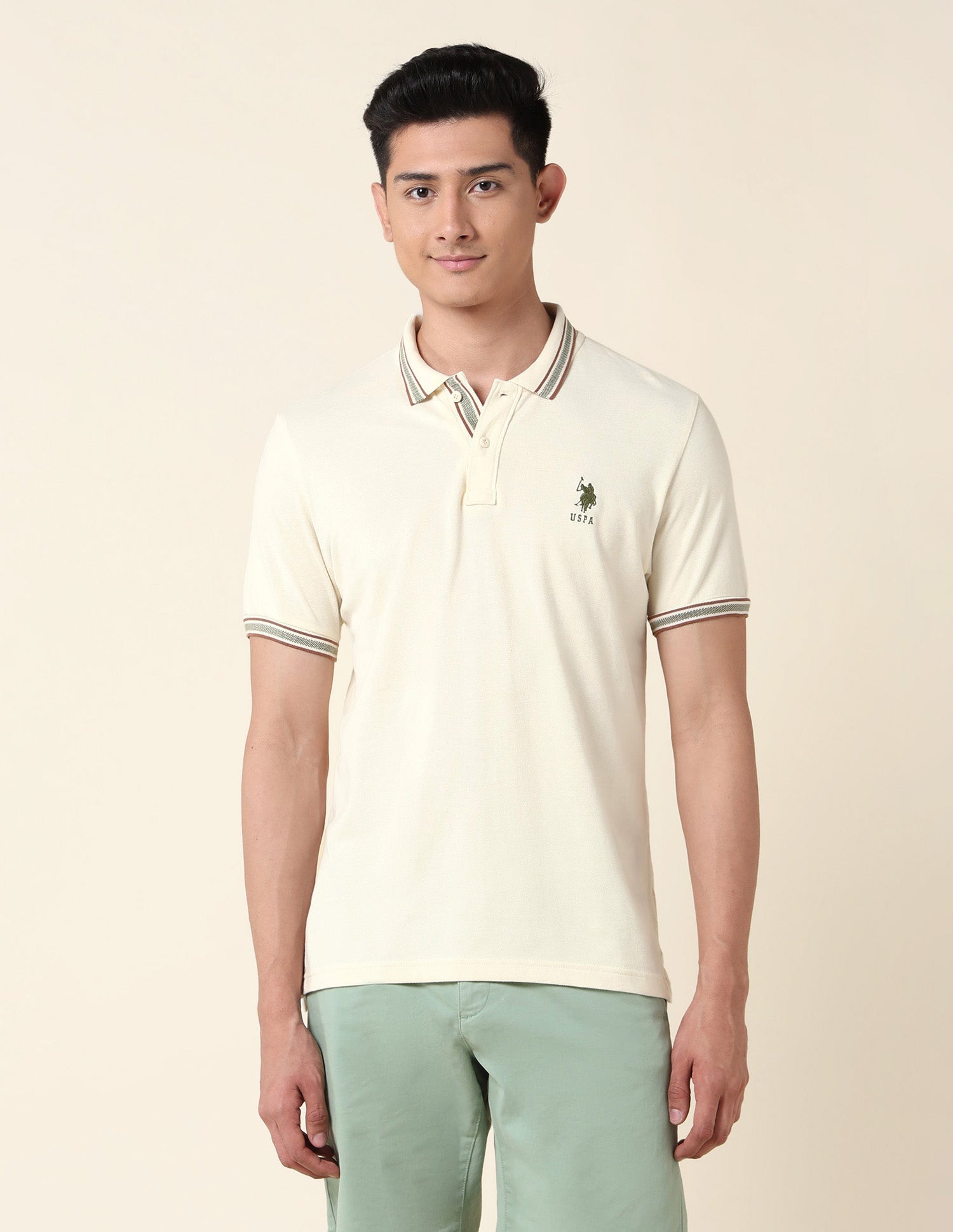 Slim Fit Pure Cotton Polo Shirt Off White - U.S. Polo Assn. India | Large