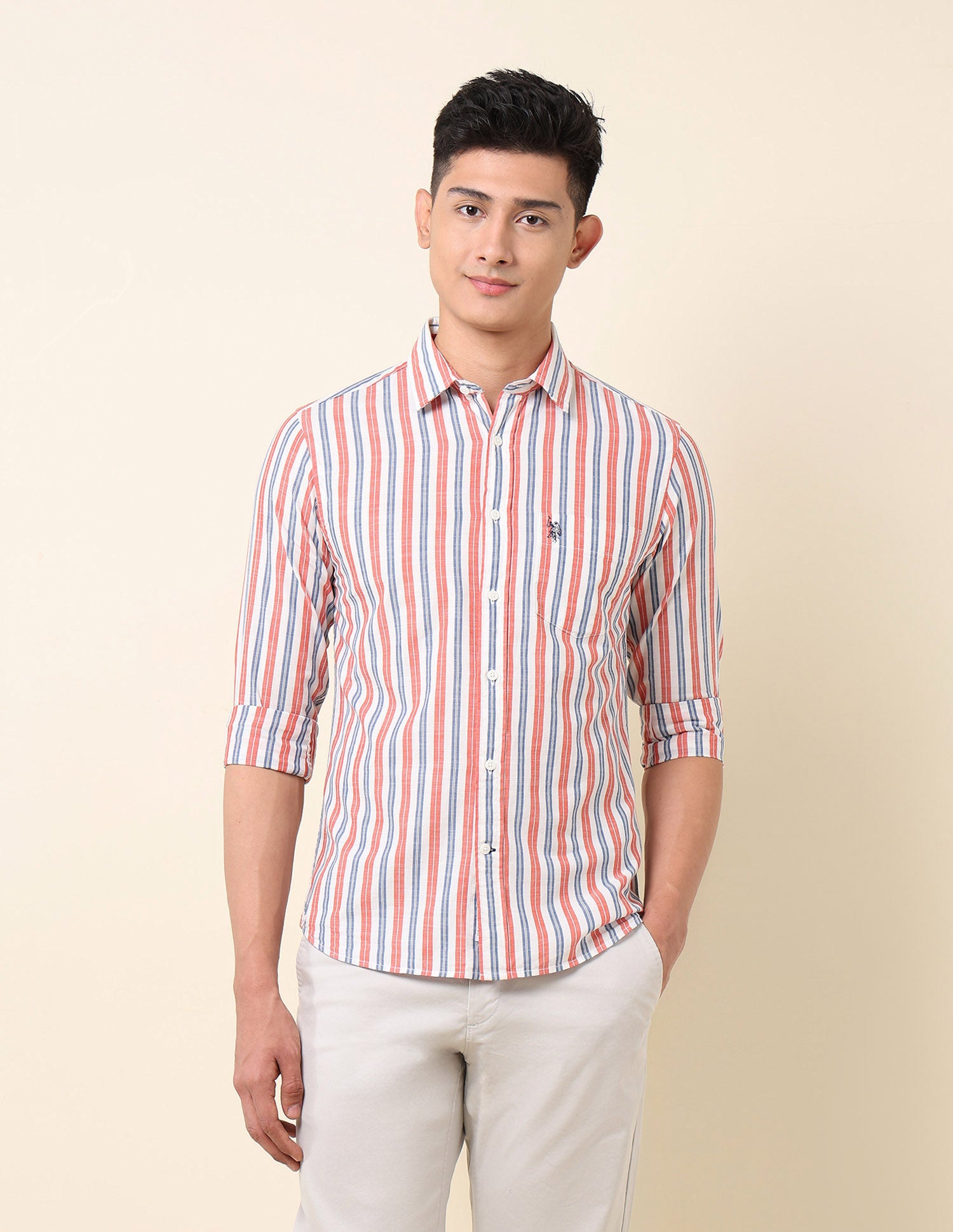 Vertical Striped Pure Cotton Shirt Red - U.S. Polo Assn. India | Large
